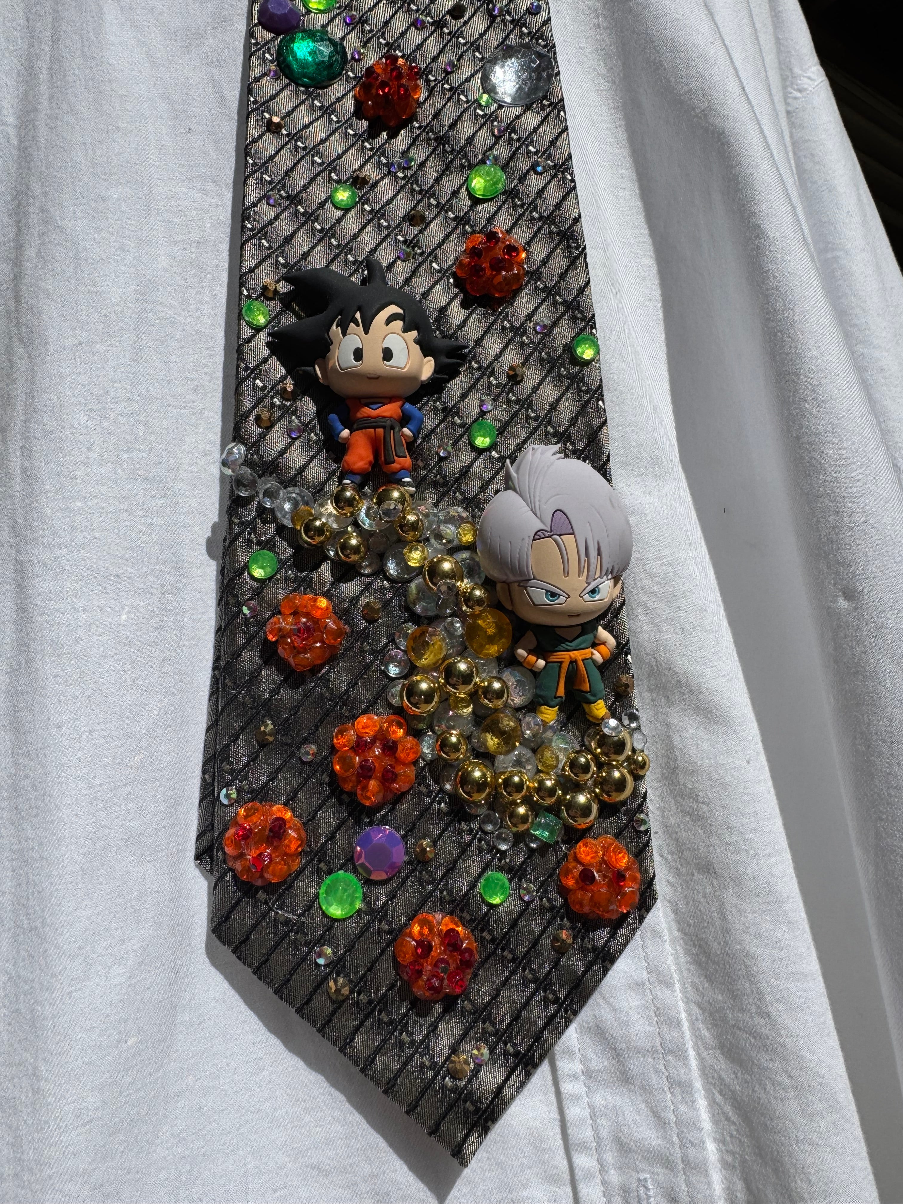 Grey Gohan and Trunkz Near All 7 Dragon Balls DBZ Tie