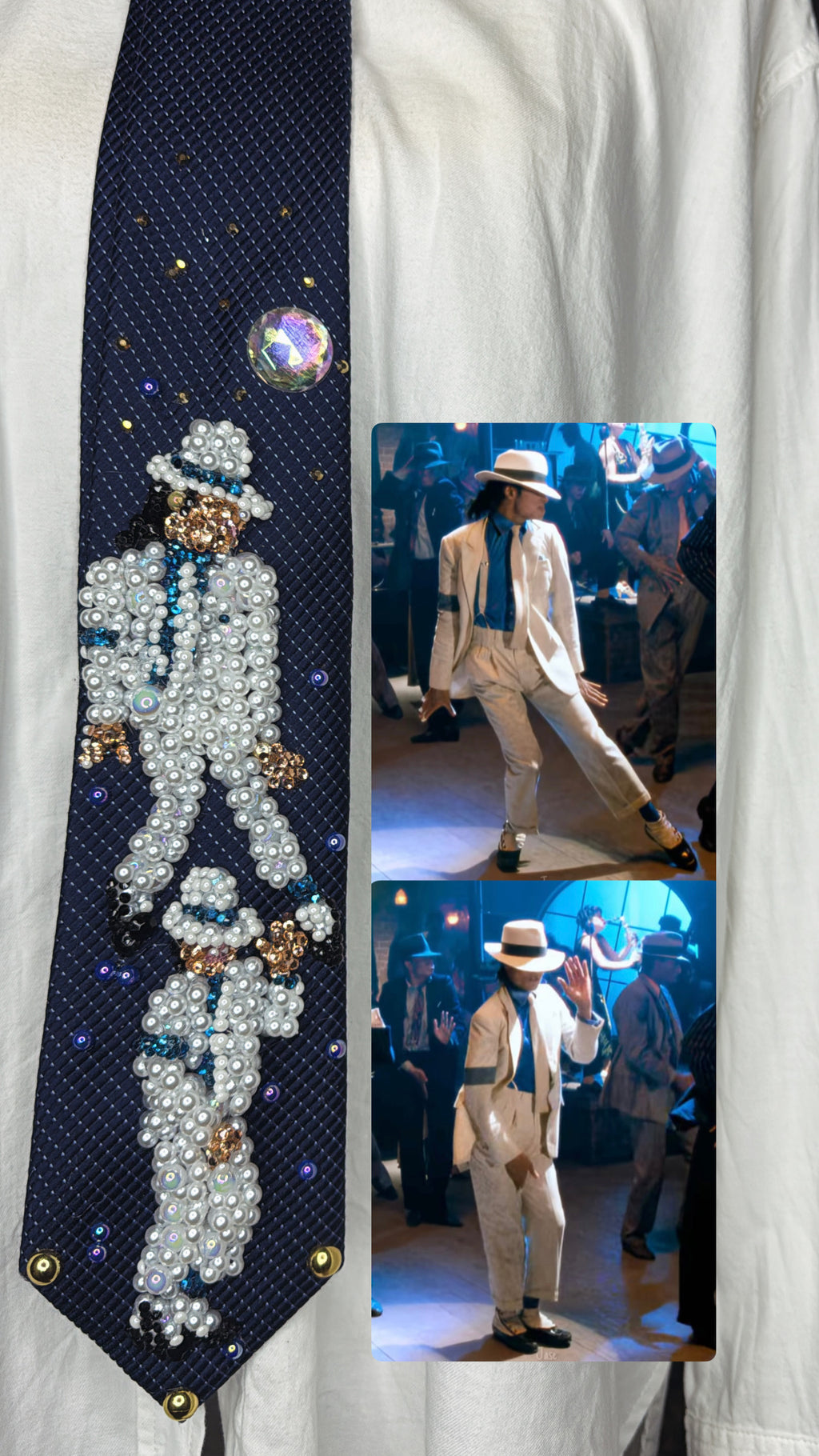 Navy Blue Michael Jackson Double Dance Pose Scene From Smooth Criminal Short Film Tie