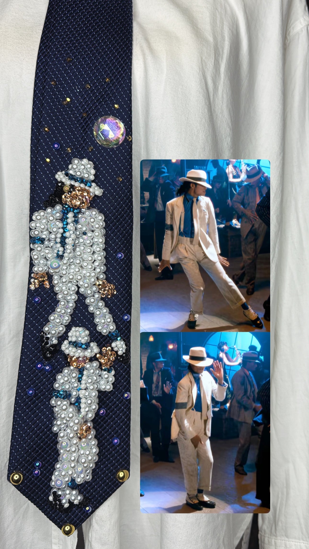 Navy Blue Michael Jackson Double Dance Pose Scene From Smooth Criminal Short Film Tie