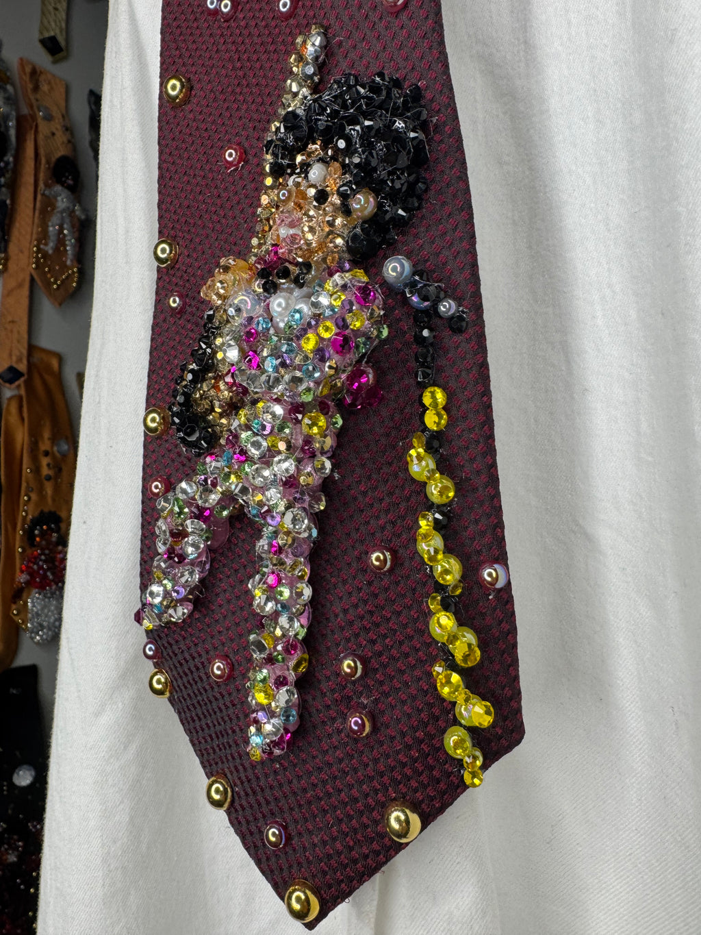 Burgundy Prince Rocking Guitar Jumping in the Air in Full Colorful Spotted Outfit Live Tie