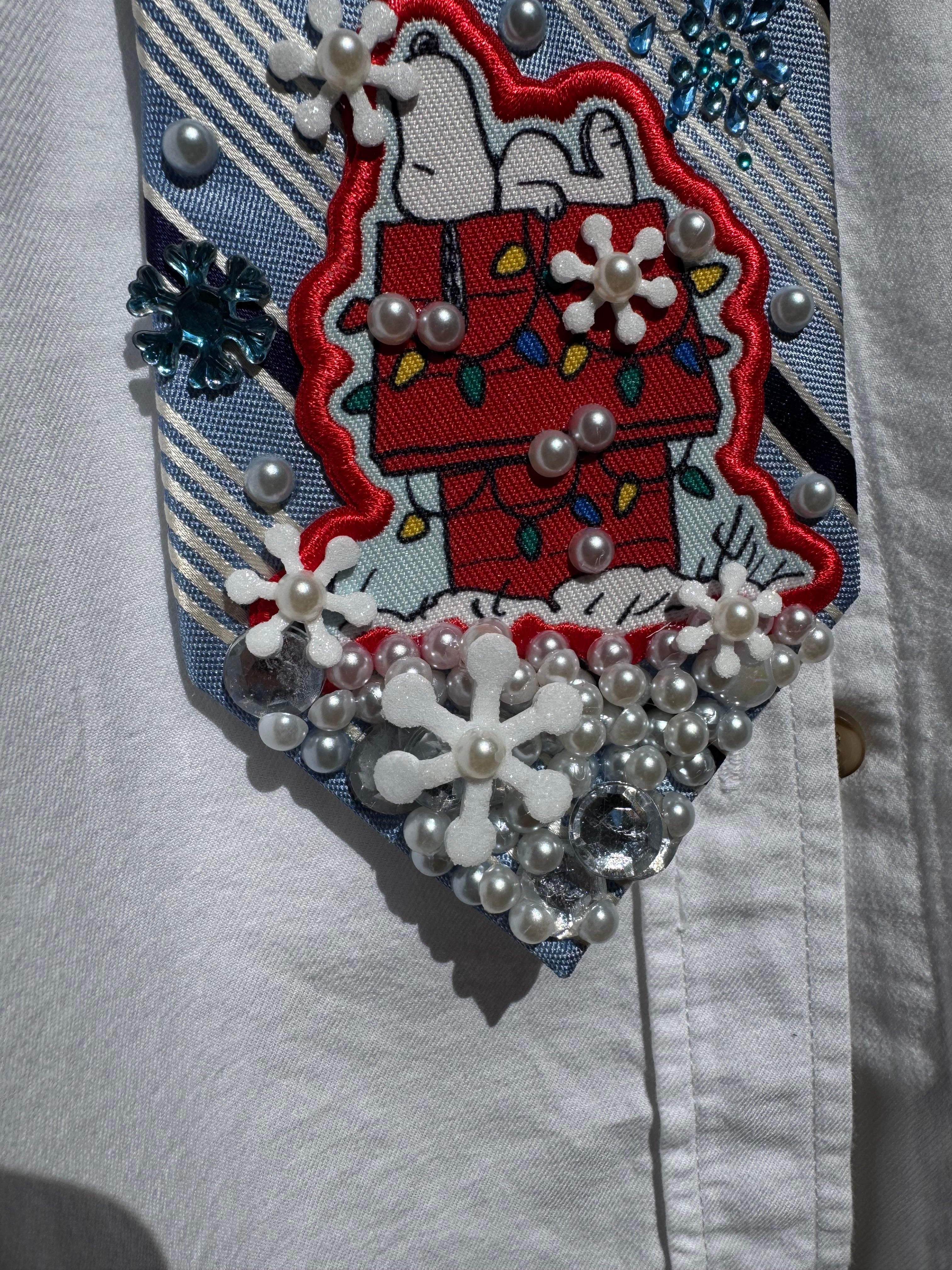 Light Blue Striped Snoopy in Winterland Christmas Tie