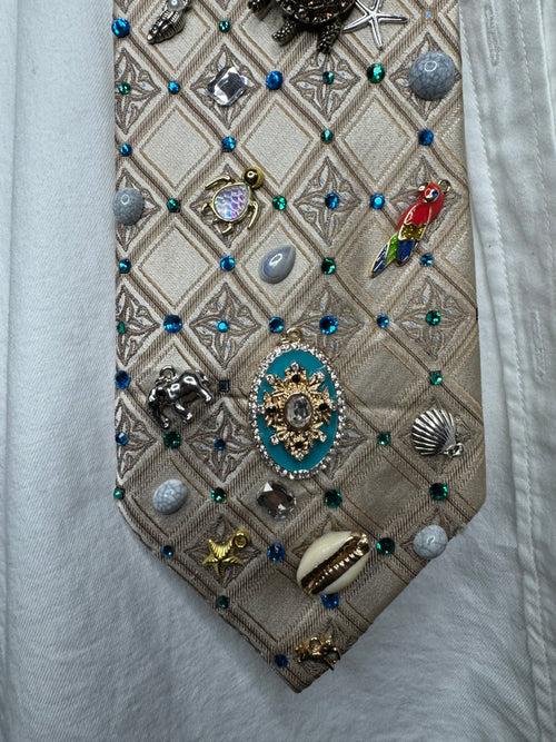 Beige Checkered Tropical Treasure Box Royalty Tie