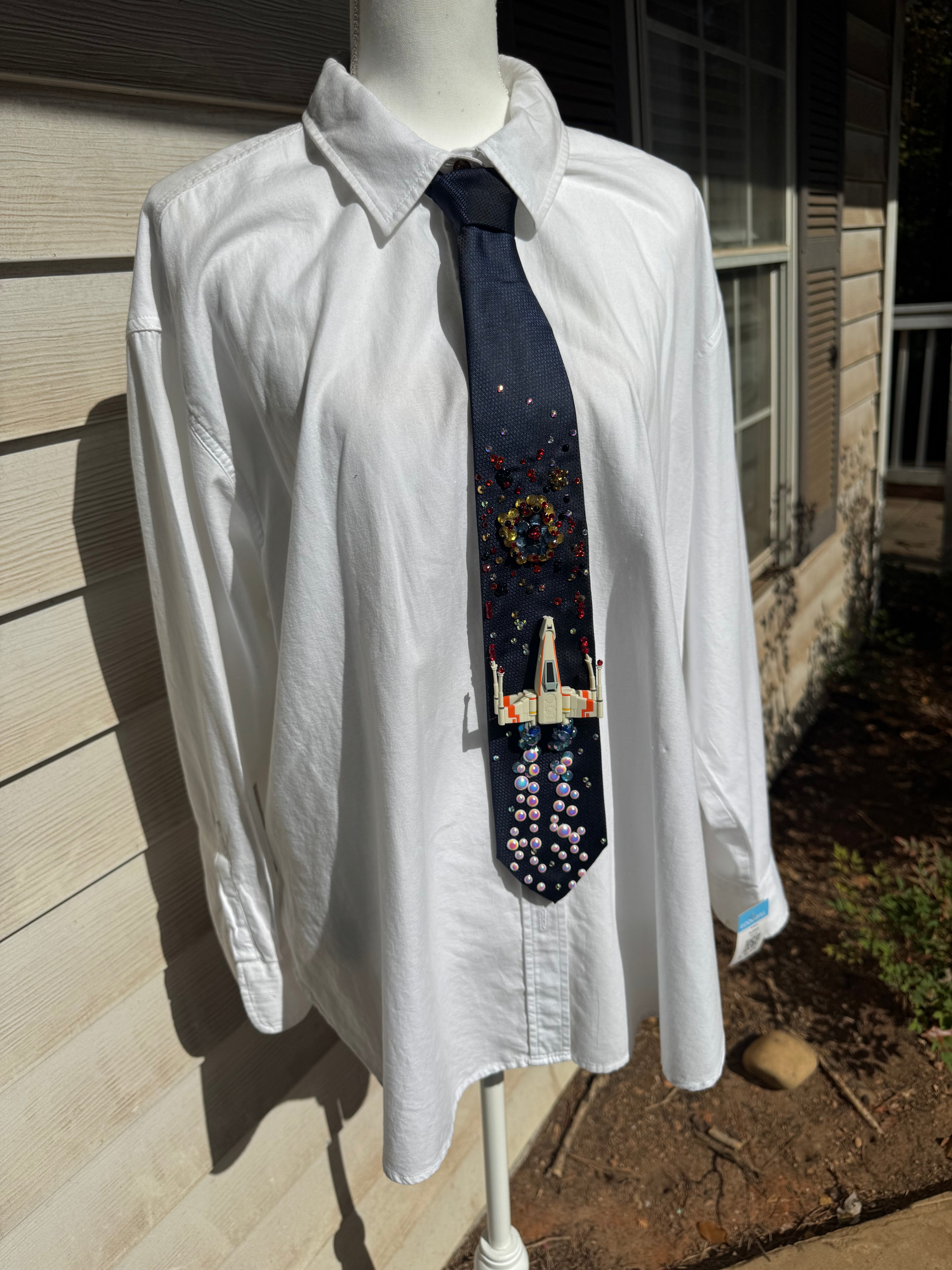 Navy Blue X Wing Starfighter in Combat Star Wars Tie