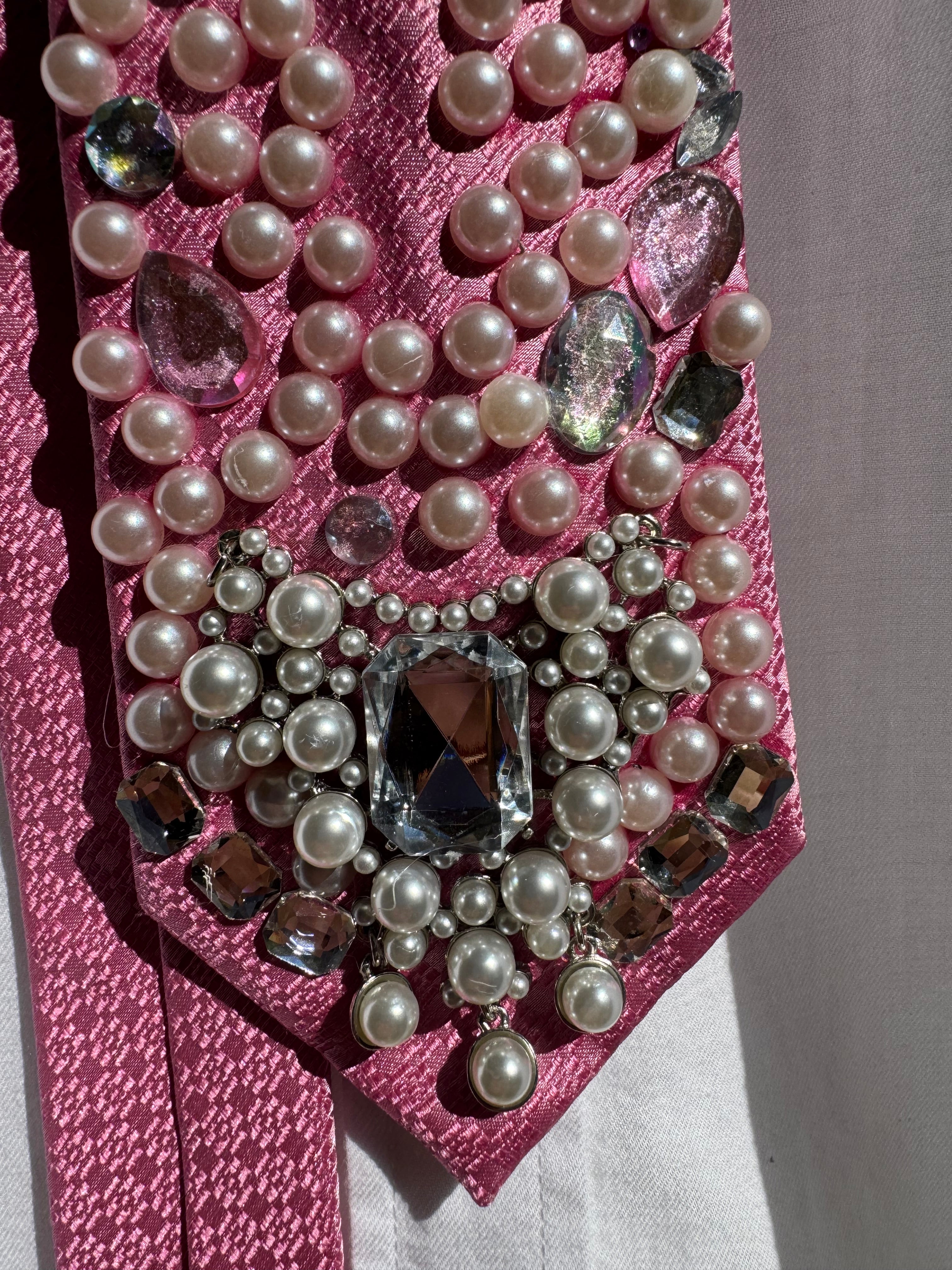 Pink Crystal Charm Pearl Aura Royalty Tie