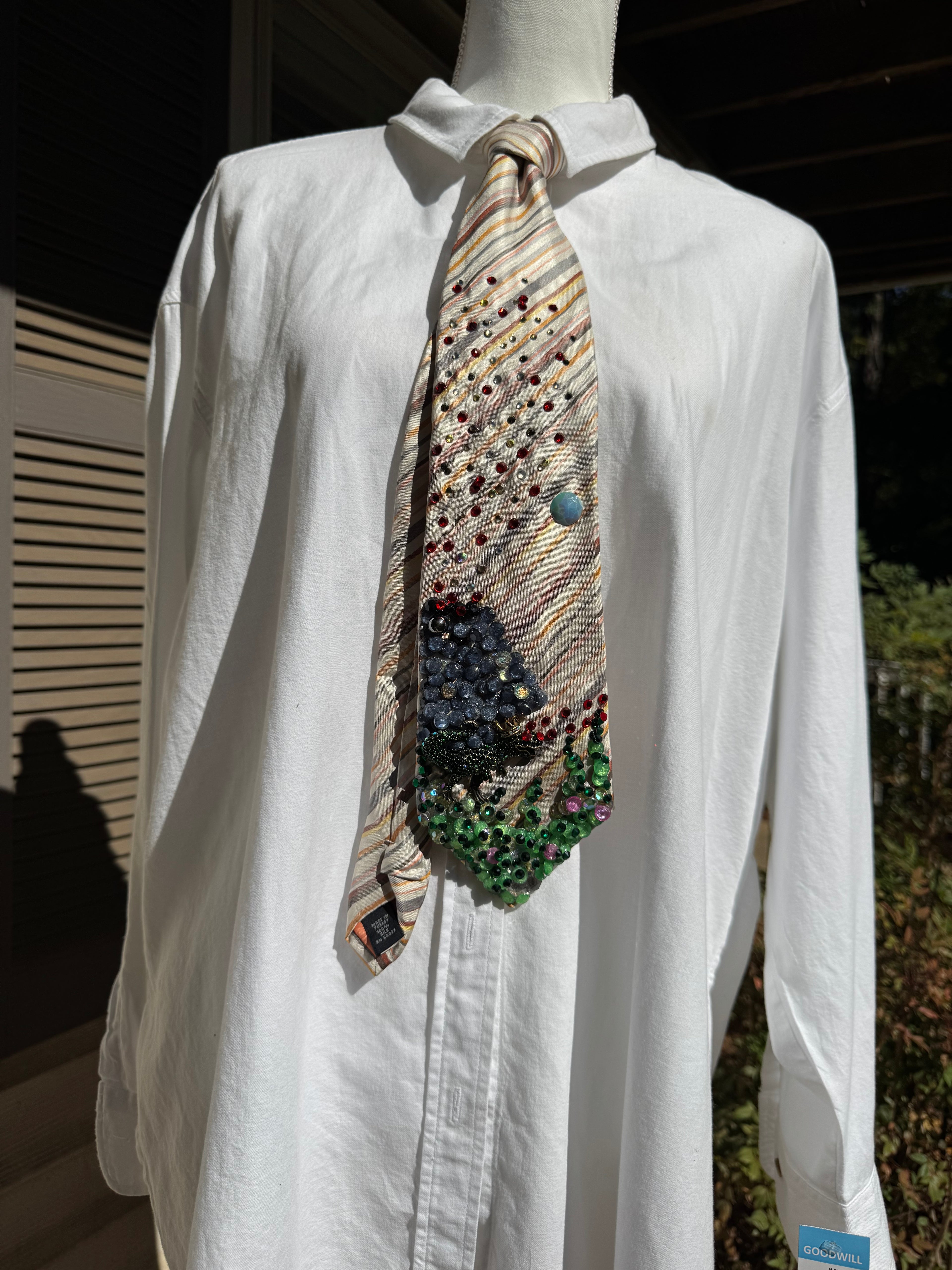 White and Orange Striped Volcanic Eruption Laser Eyed Trex Tie