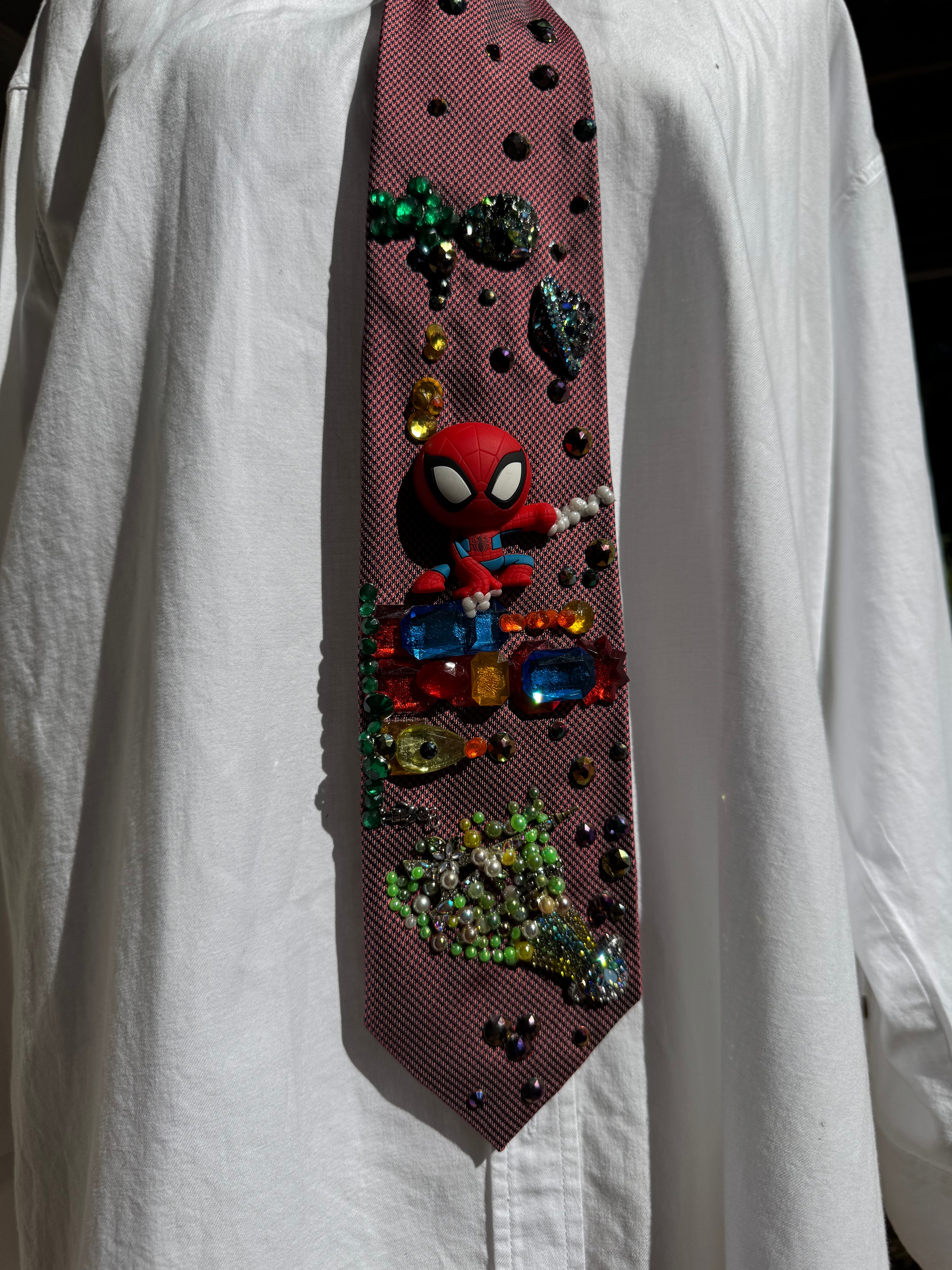 Red Spiderman Saving Paris France From Martian Invasion Spiderman Tie