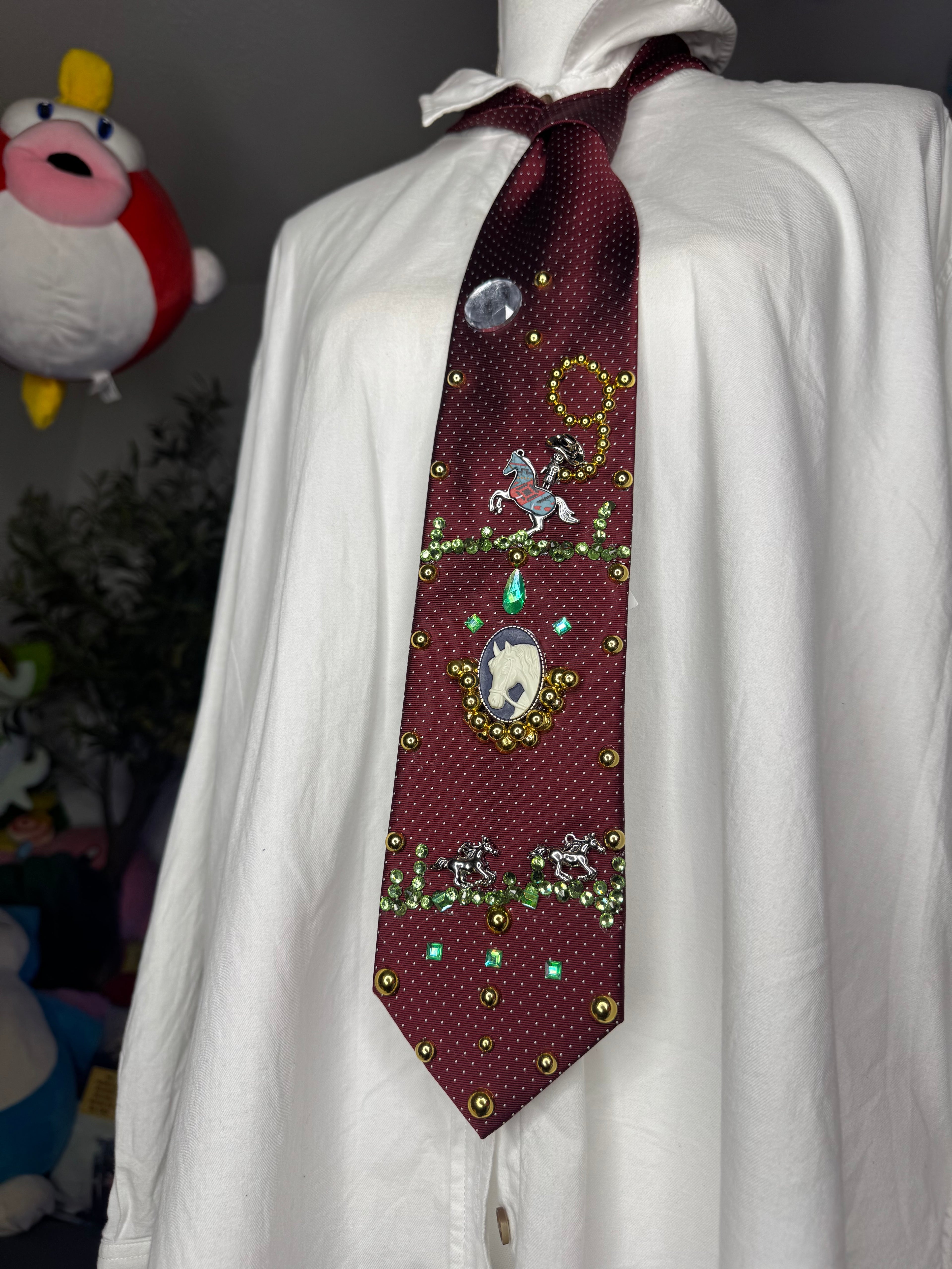 Burgundy Cowboy Lassoing Buffalo In Rodeo Show Cowboy Tie