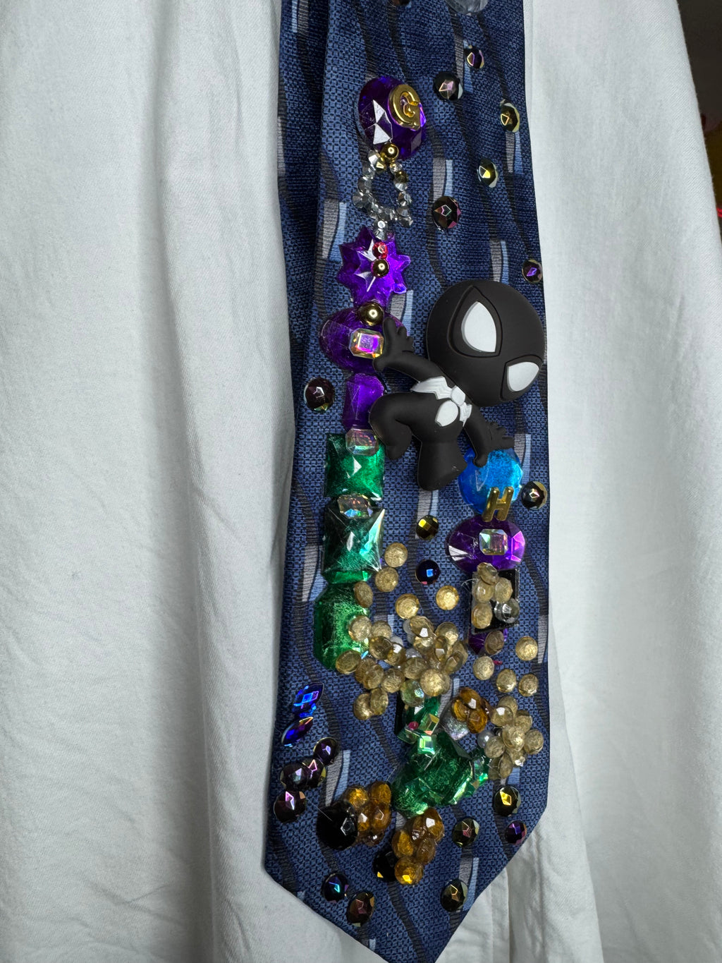 Navy Blue Symbiote Suite Spiderman Vs Sandman in the City Tie