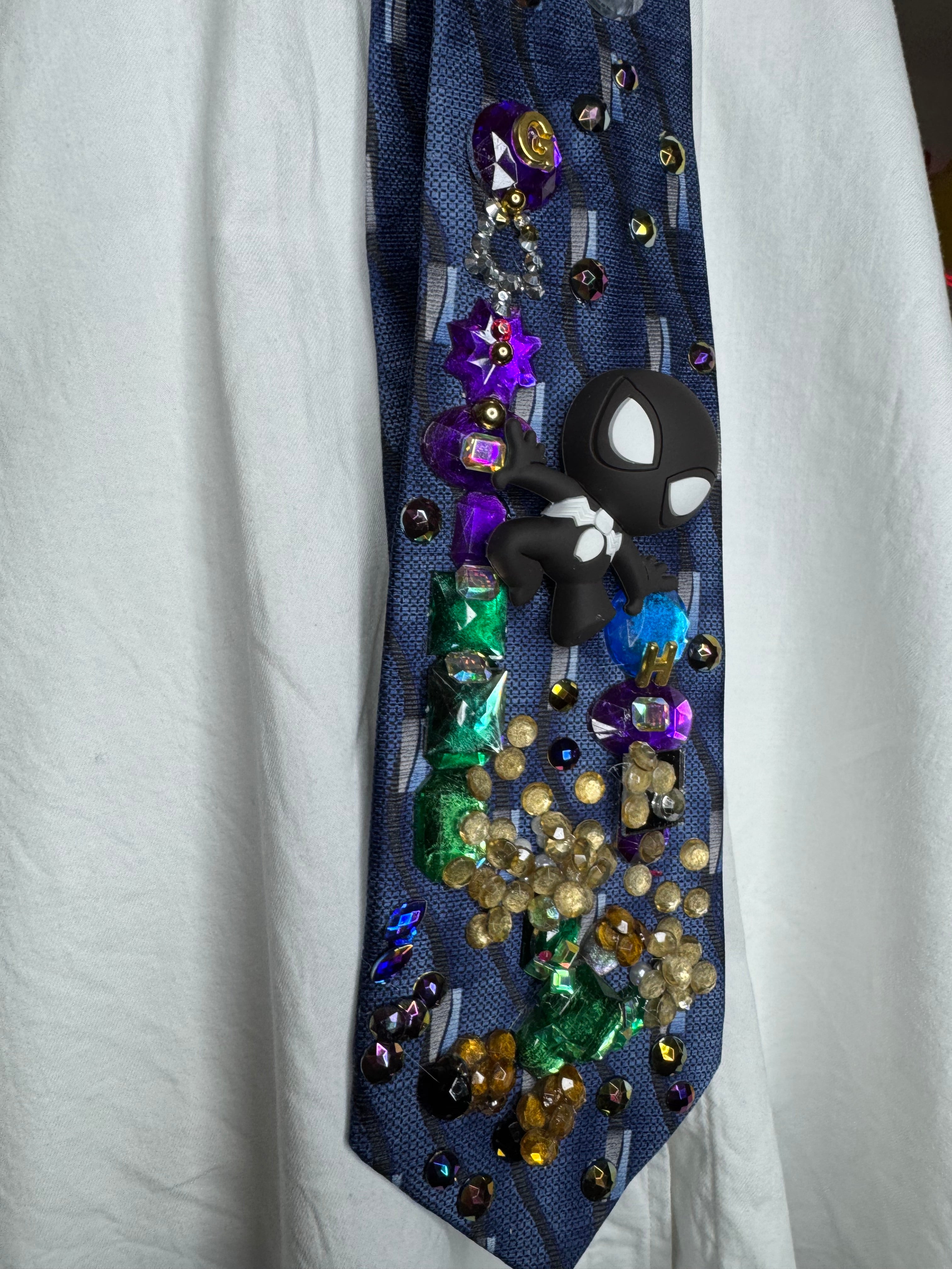 Navy Blue Symbiote Suite Spiderman Vs Sandman in the City Tie
