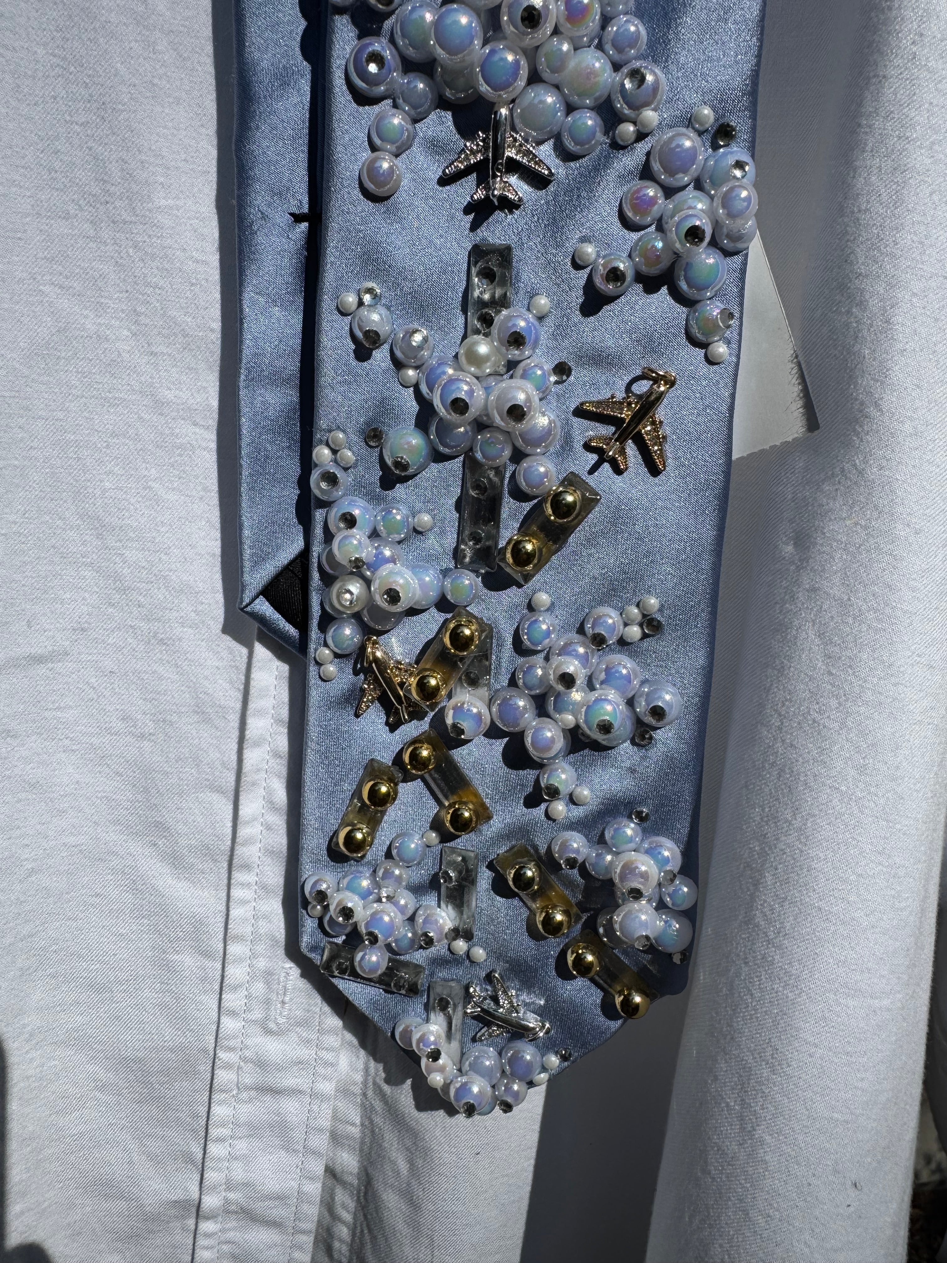 Light Blue Silk Clouds and Airplanes Pilot Tie