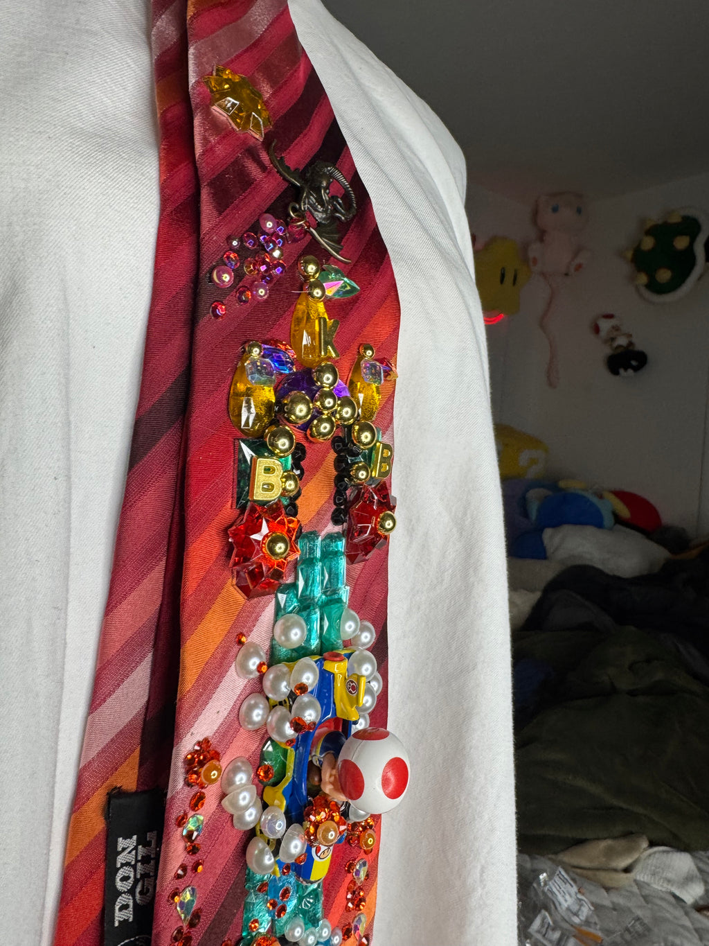 Red Striped Mario Vs Toad on Bowsers Castle 200cc Mario Kart Tie