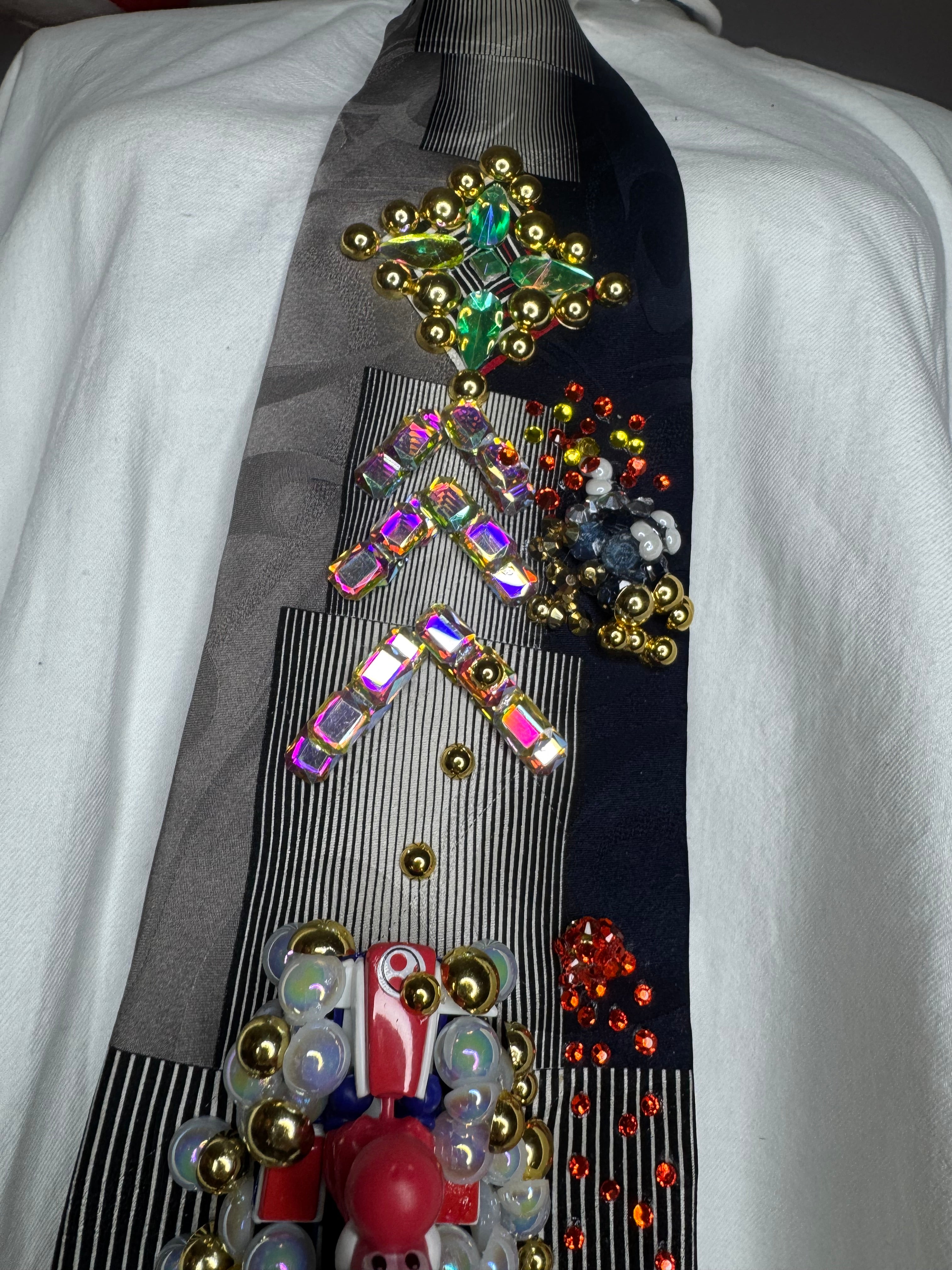 Navy Blue and Grey Red Yoshi Throwing Bobomb Down Escalator Track 200cc Mario Kart Tie