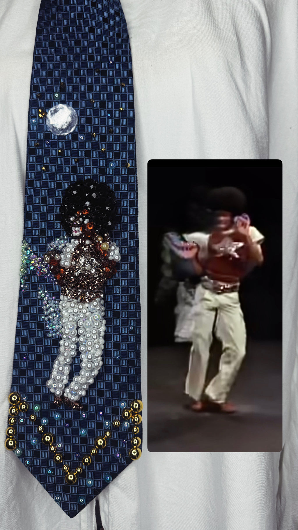Navy Blue Michael Jackson Hitting Hip Swing Move in Blame it on the Boogie Music Video Tie