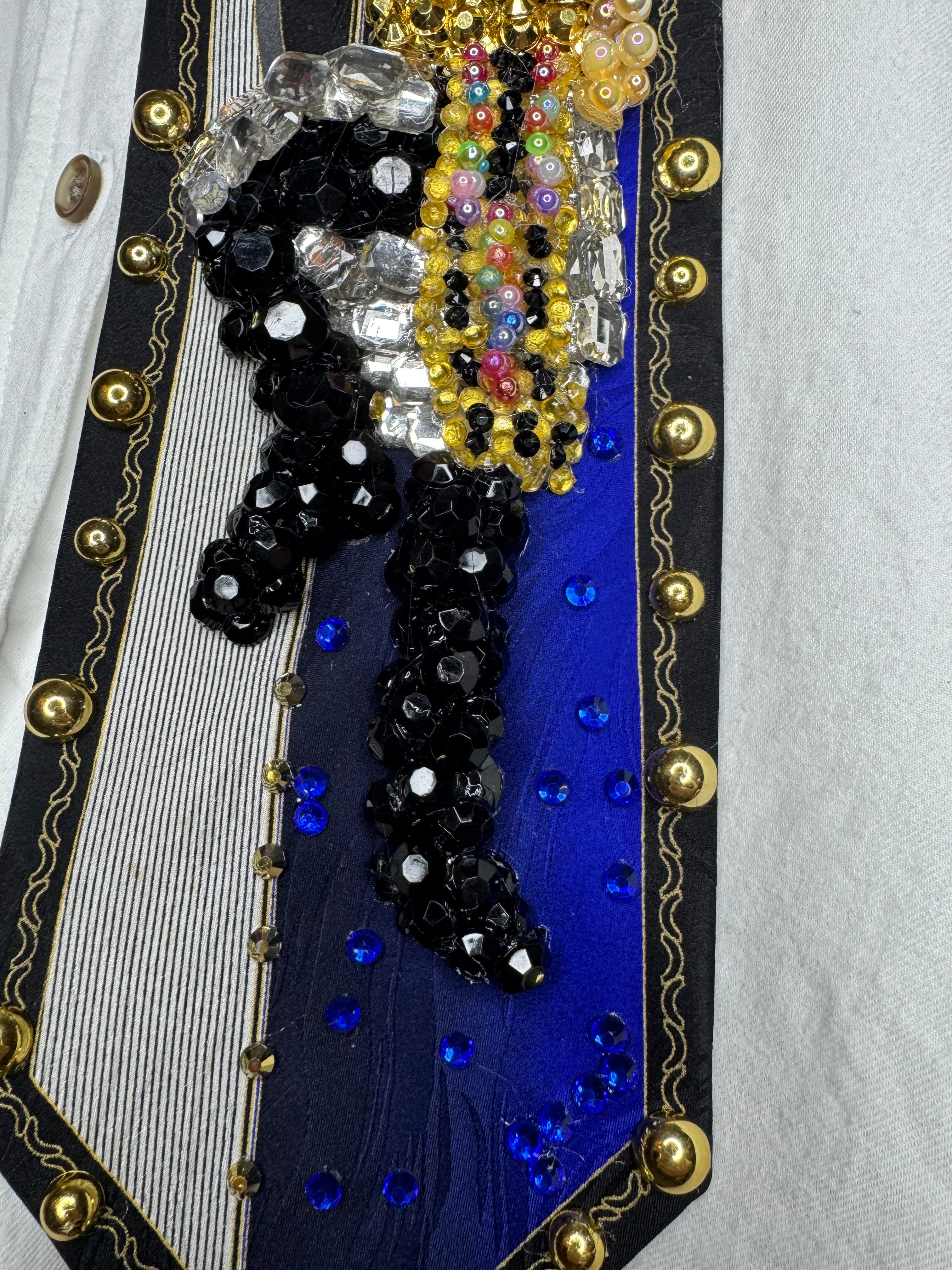 Navy Blue Egyptian Print Michael Jackson Hitting Hand Knee Tut Move for Remember the Time Tie