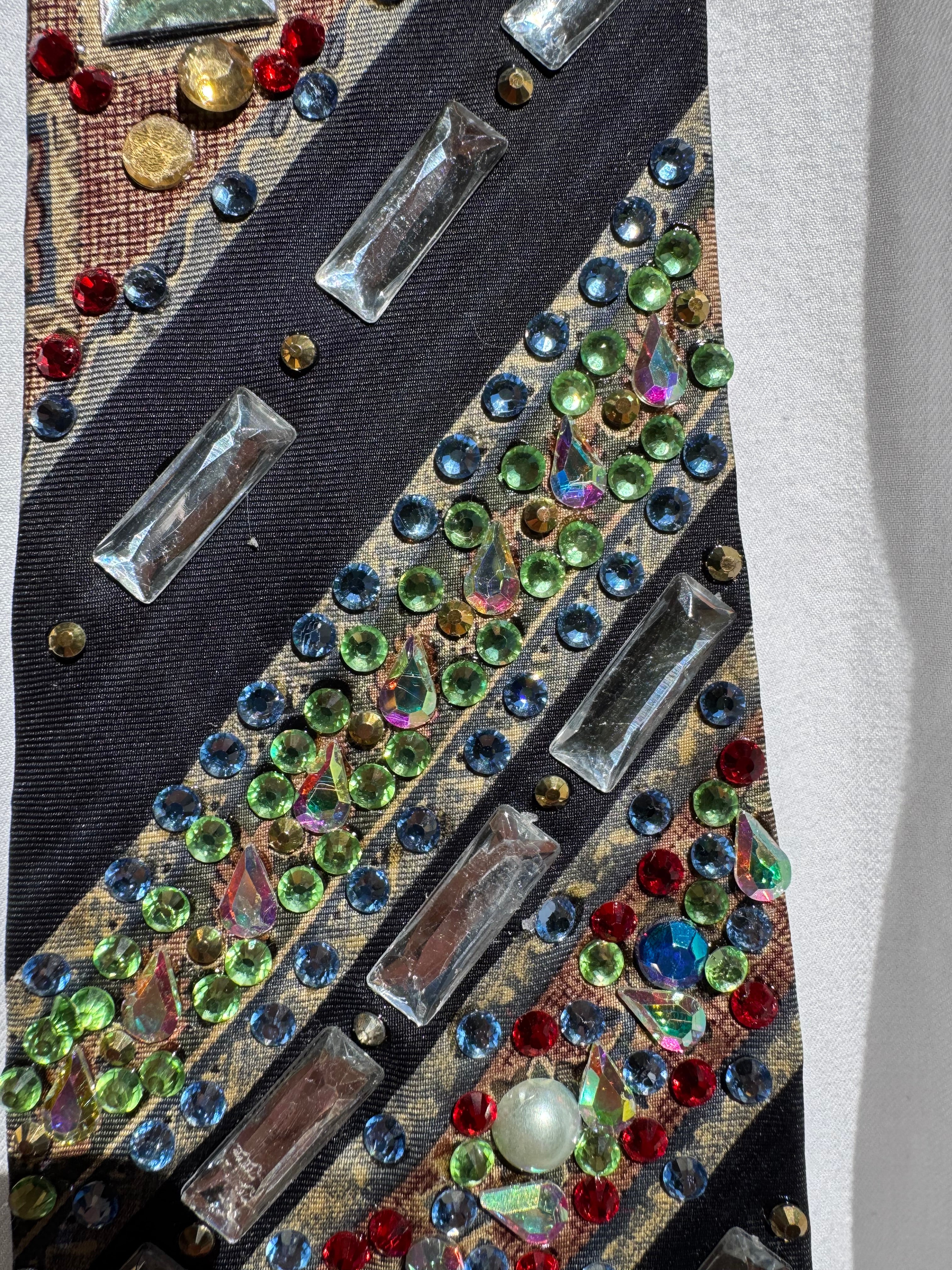 Navy Blue And Red Striped Aztec Cat on Moon Royalty Tie