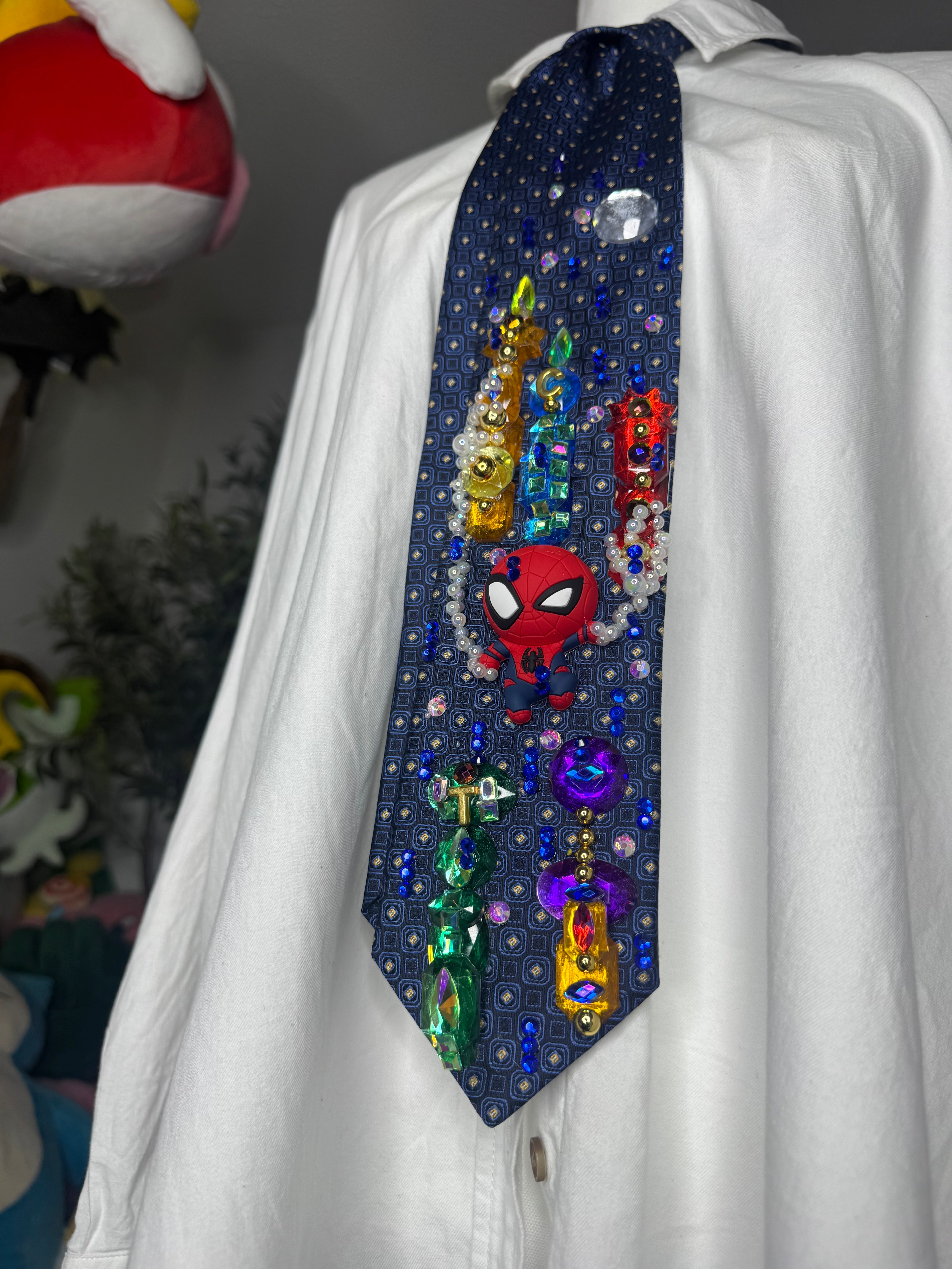 Navy Blue Spiderman Swinging Through City At Night in the Rain Tie