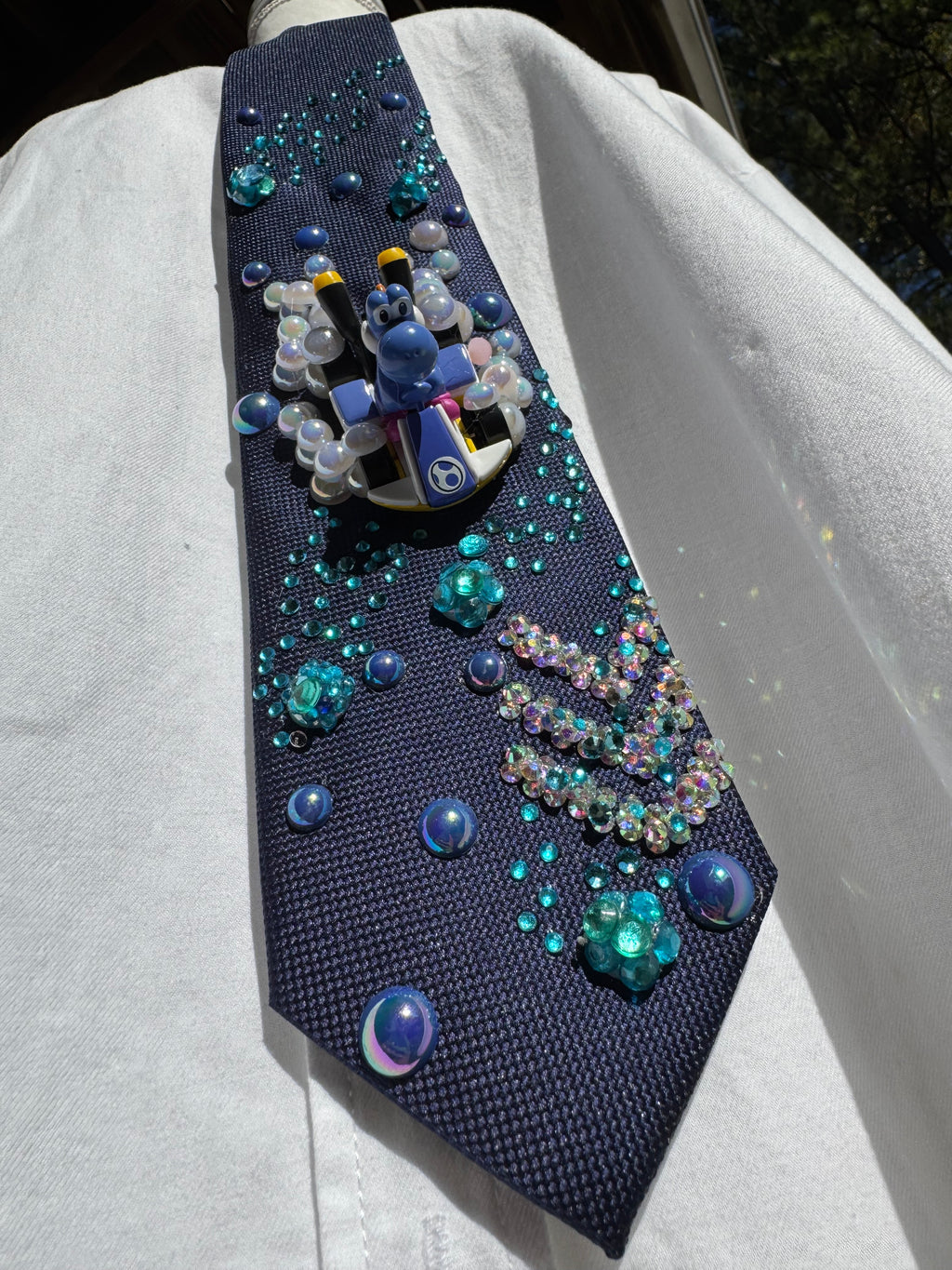 Navy Blue Blue Yoshi Dodging Ice Fire Balls 200cc Mario Kart Tie