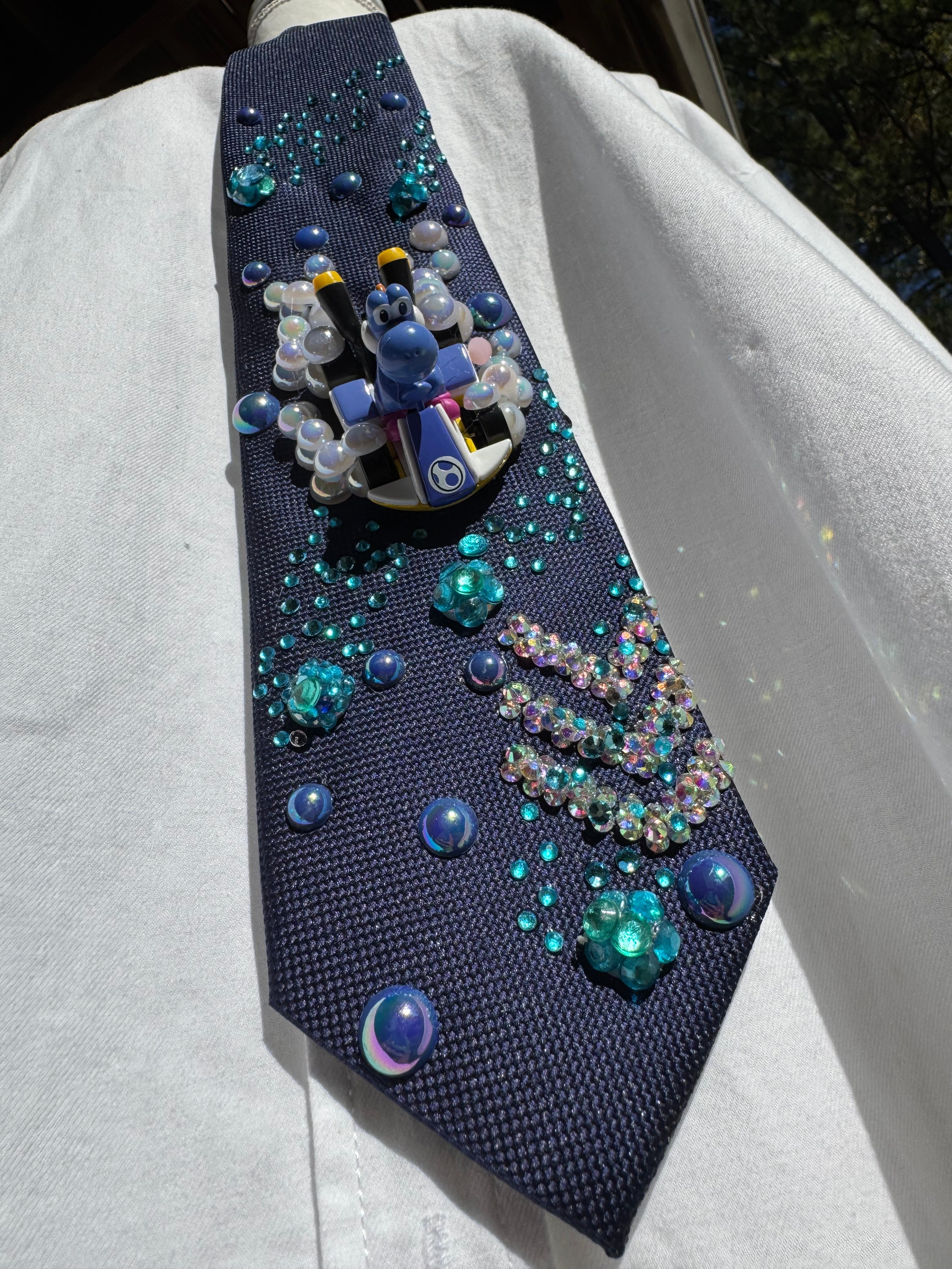Navy Blue Blue Yoshi Dodging Ice Fire Balls 200cc Mario Kart Tie