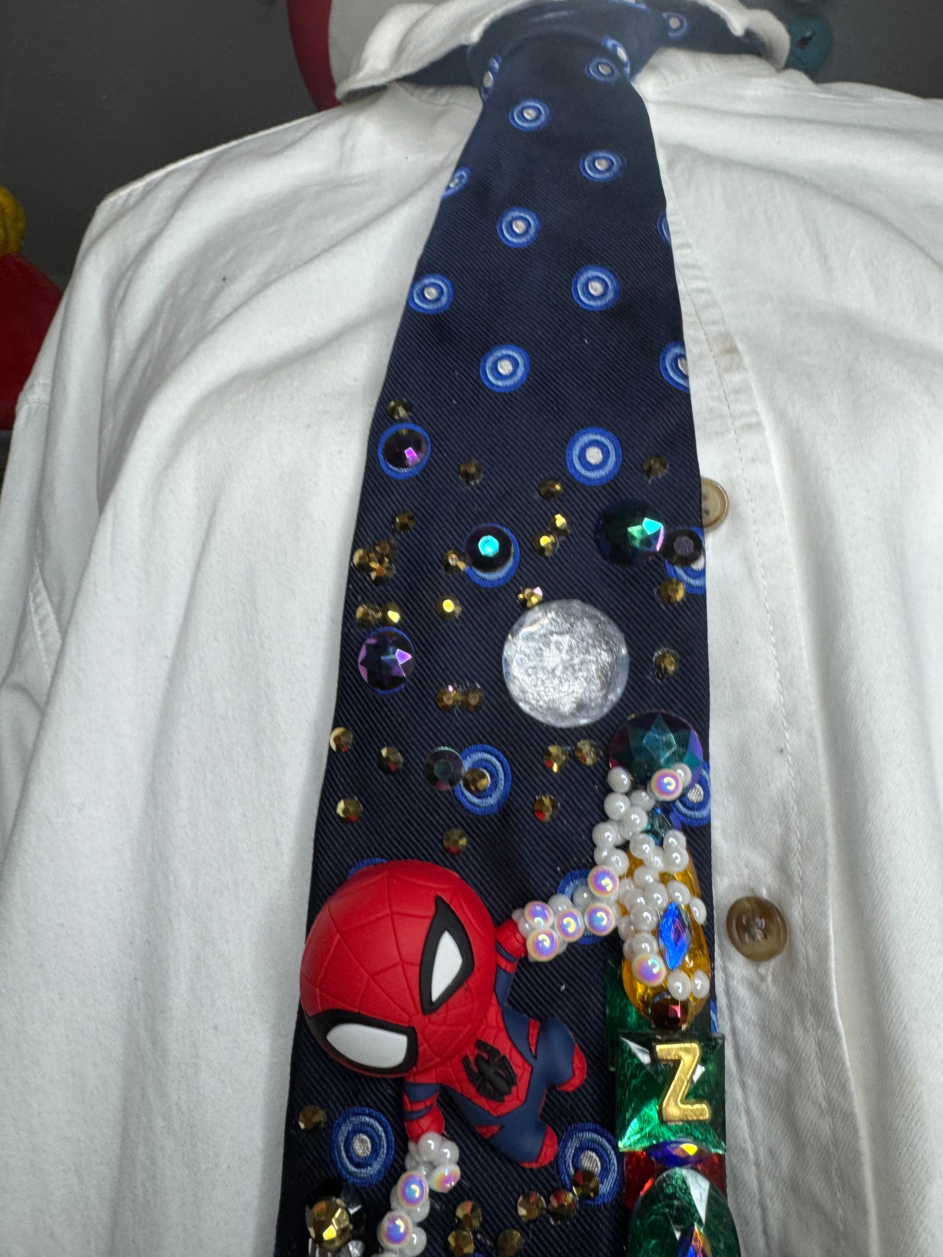 Navy Blue Spiderman Vs Evil Green Rabbit Robot Attacking City Tie