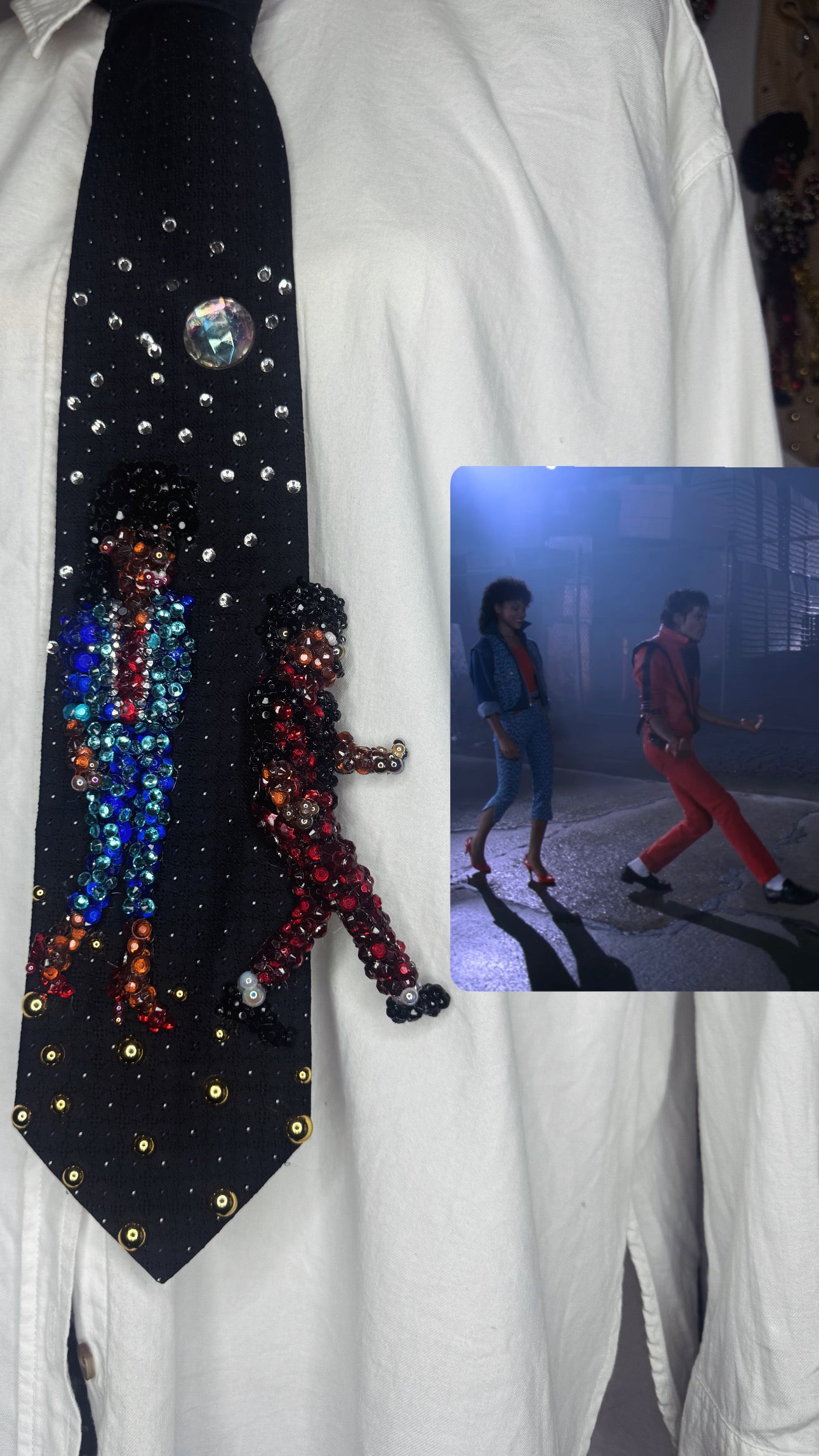 Black Michael Jackson Dancing and Walking With Ola Ray Scene Thriller Music Video Tie