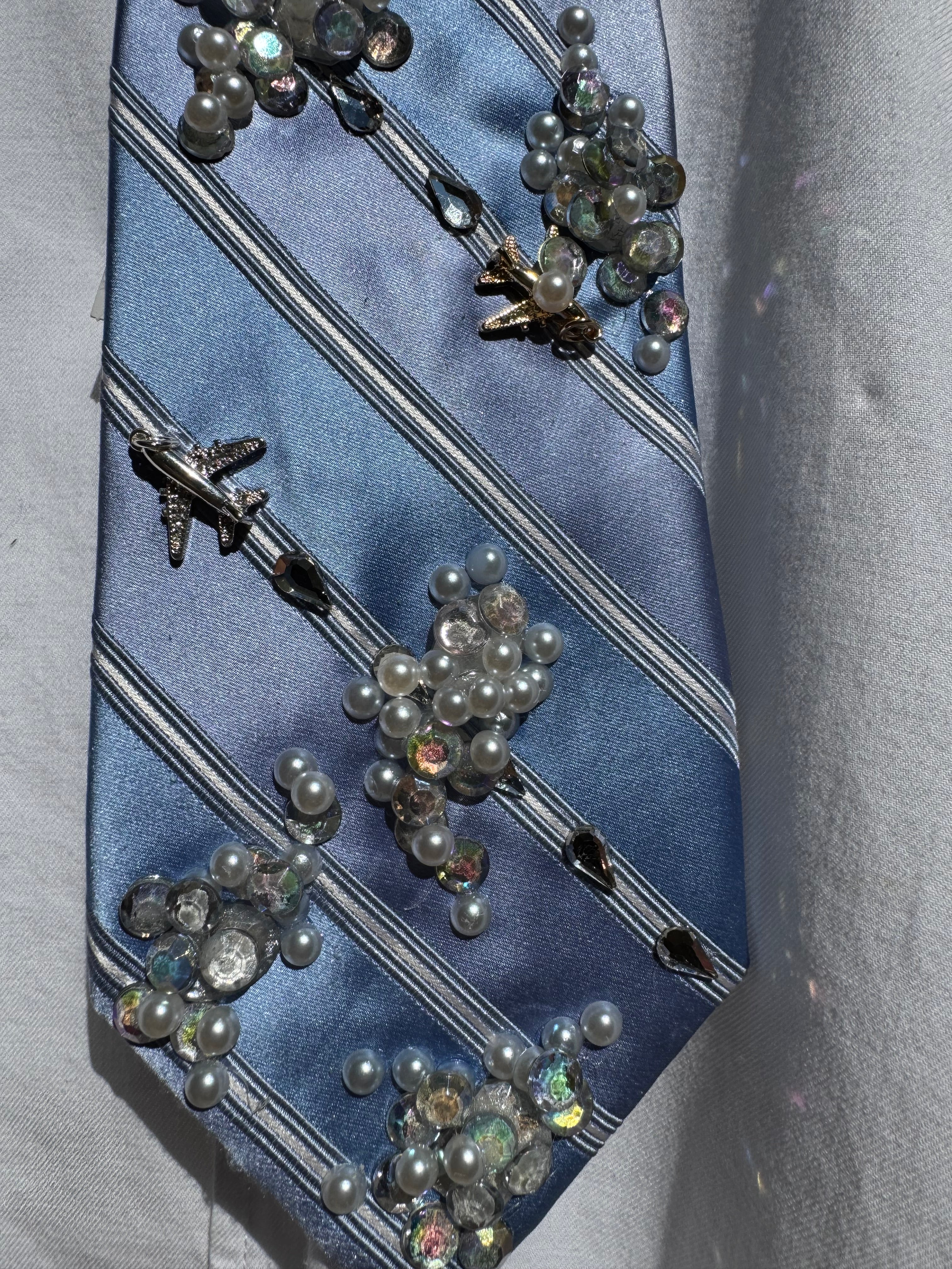 Light Blue Striped Clouds and Airplanes Pilot Tie