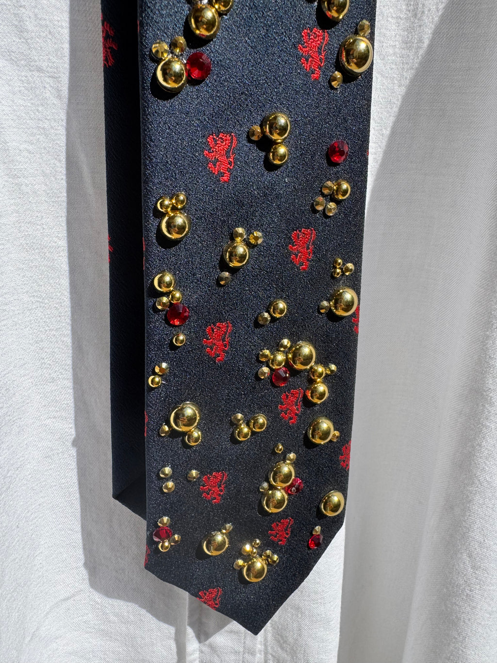 Navy Blue Scattered Gold Pearls Royalty Tie