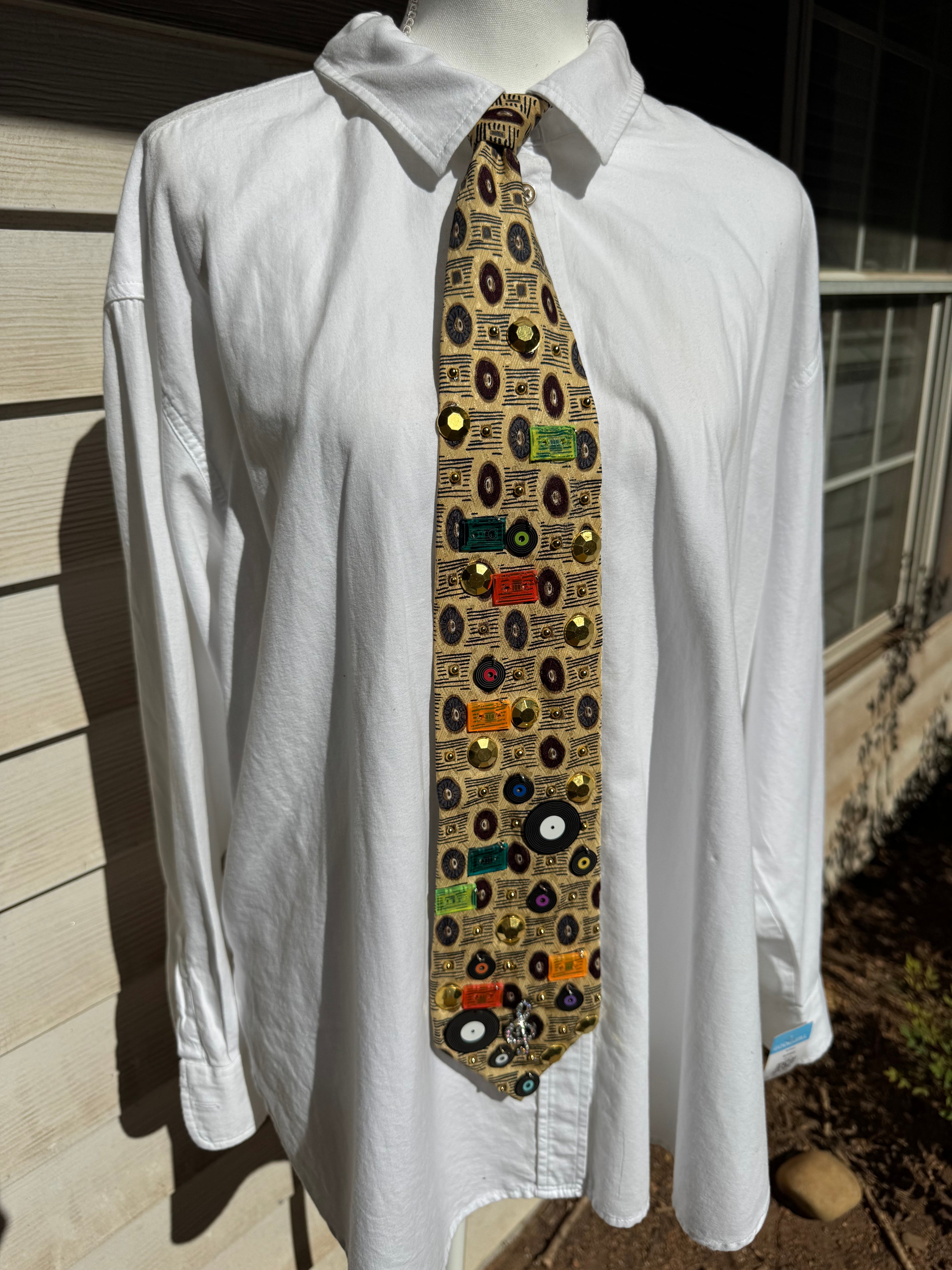Gold Cassette Tapes and Vinyl Records Royalty Music Tie
