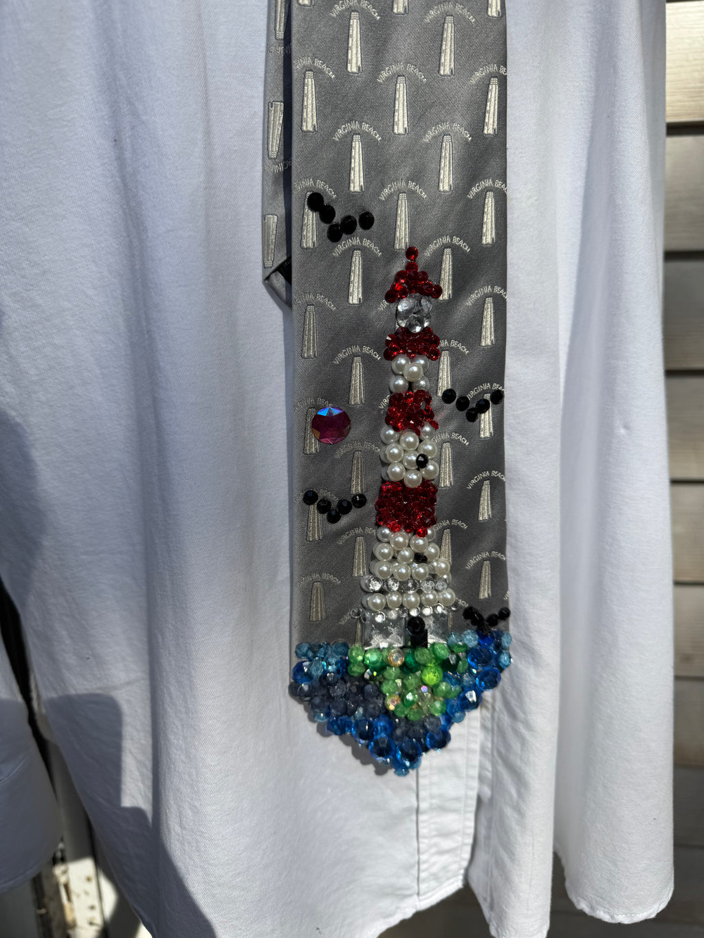 Grey Virginia Beach Lighthouse Nautical Royalty Tie