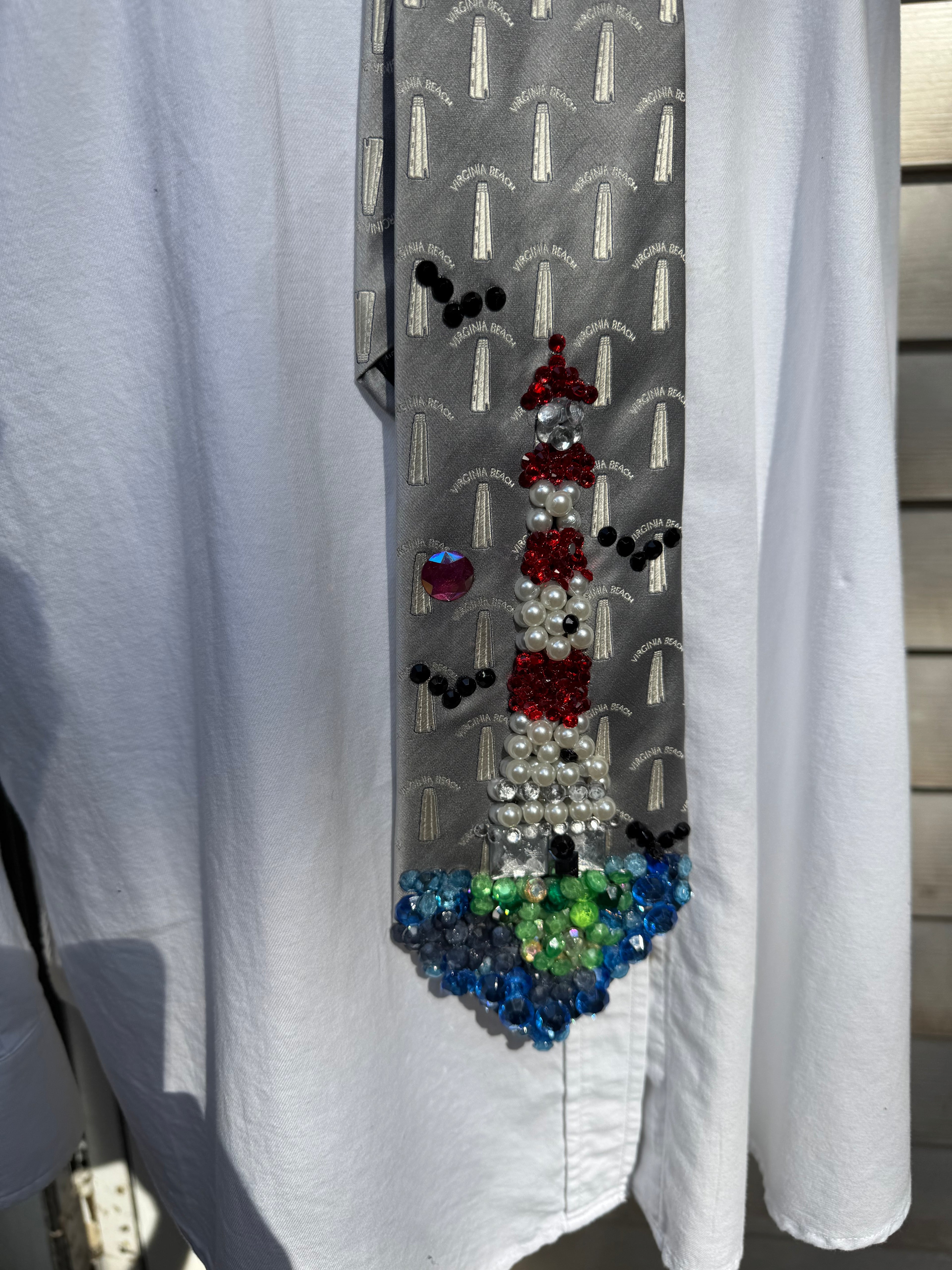 Grey Virginia Beach Lighthouse Nautical Royalty Tie