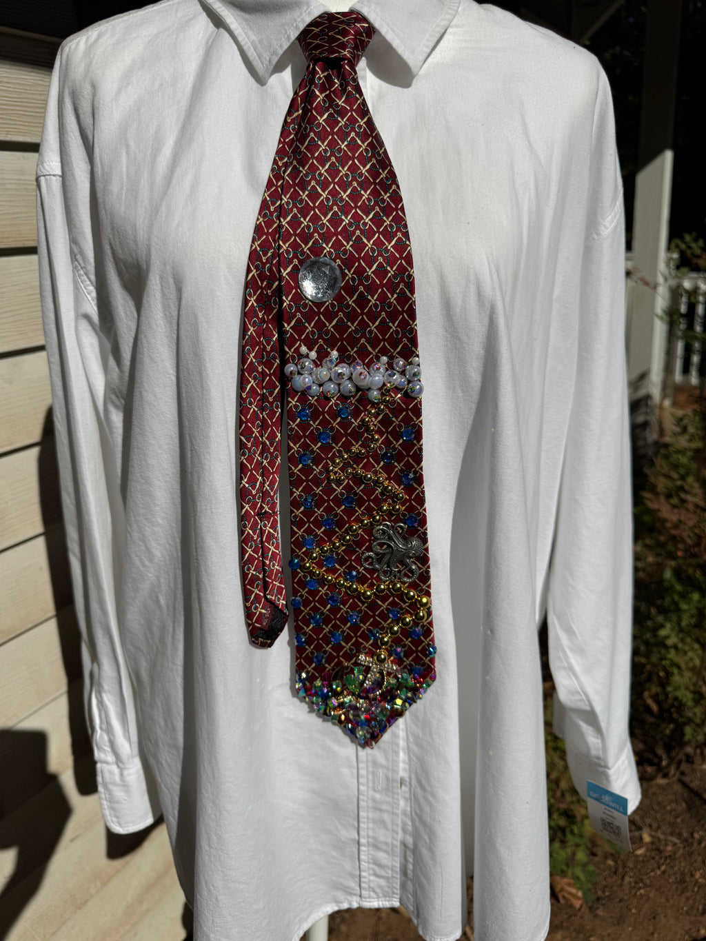 Red Ocean View Anchored Jackpot Royalty Nautical Tie