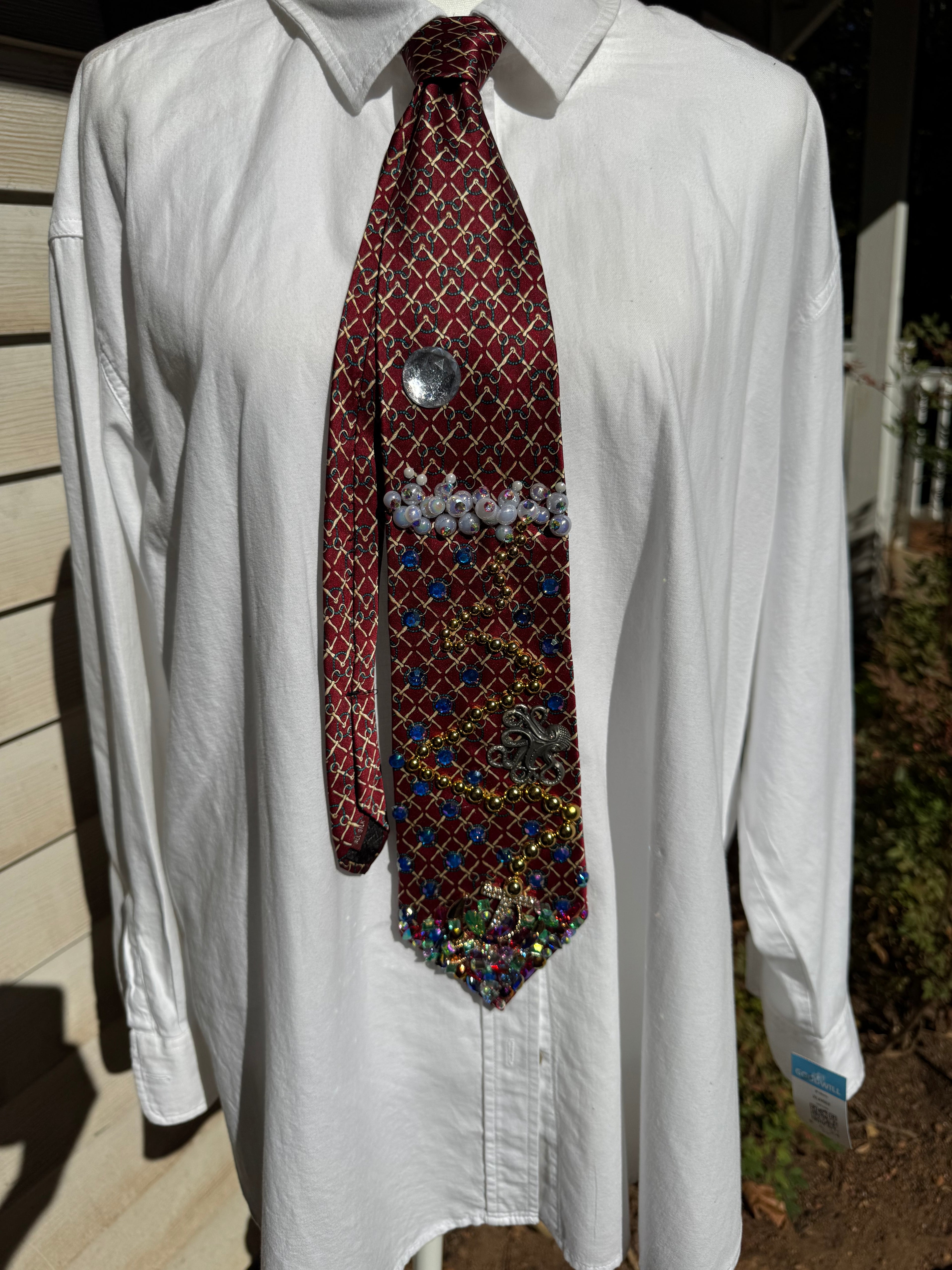 Red Ocean View Anchored Jackpot Royalty Nautical Tie