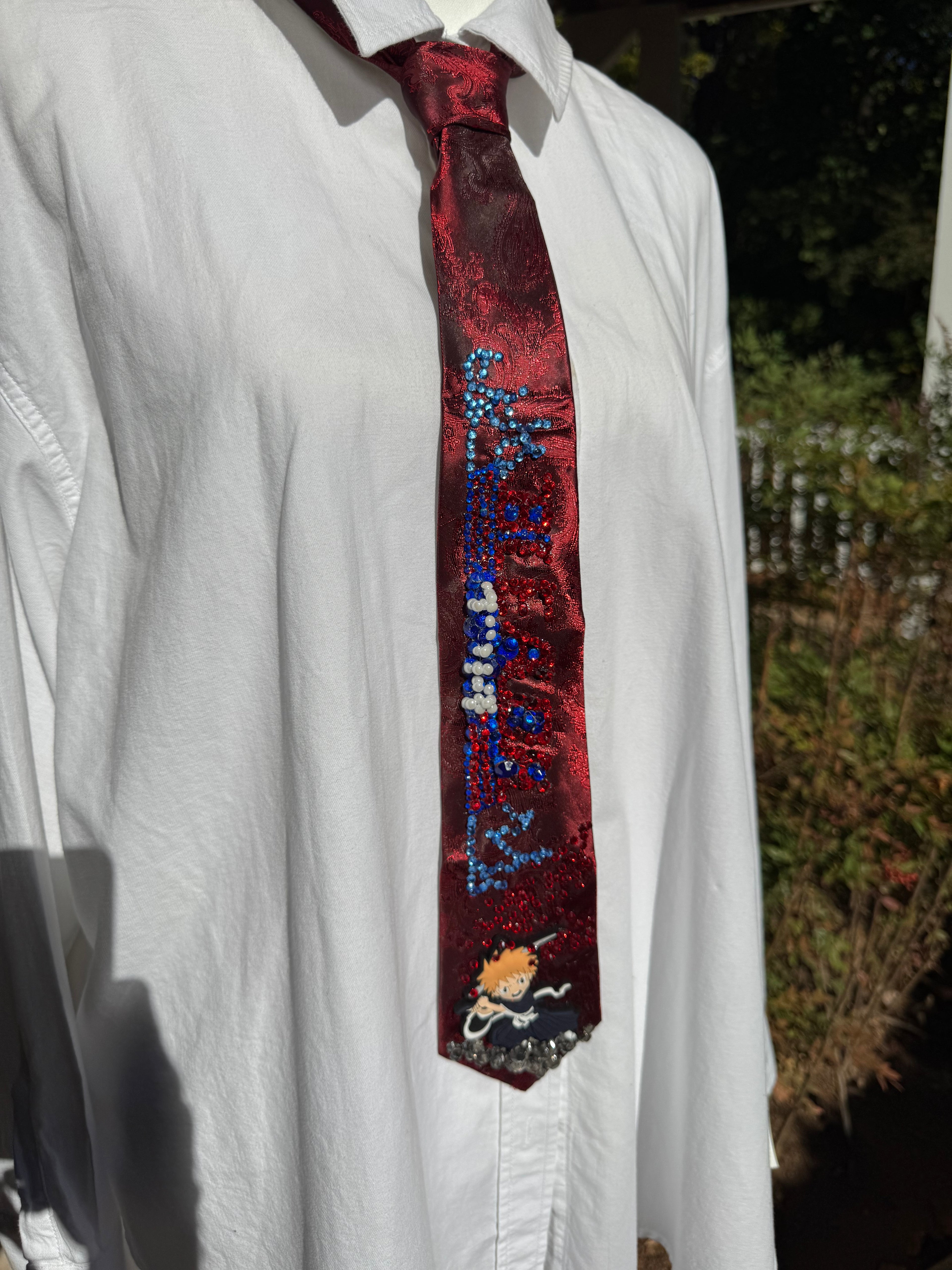 Red Paisley Silk Ichigo Kurosaki Blood Swipe Sword Bleach Anime Tie