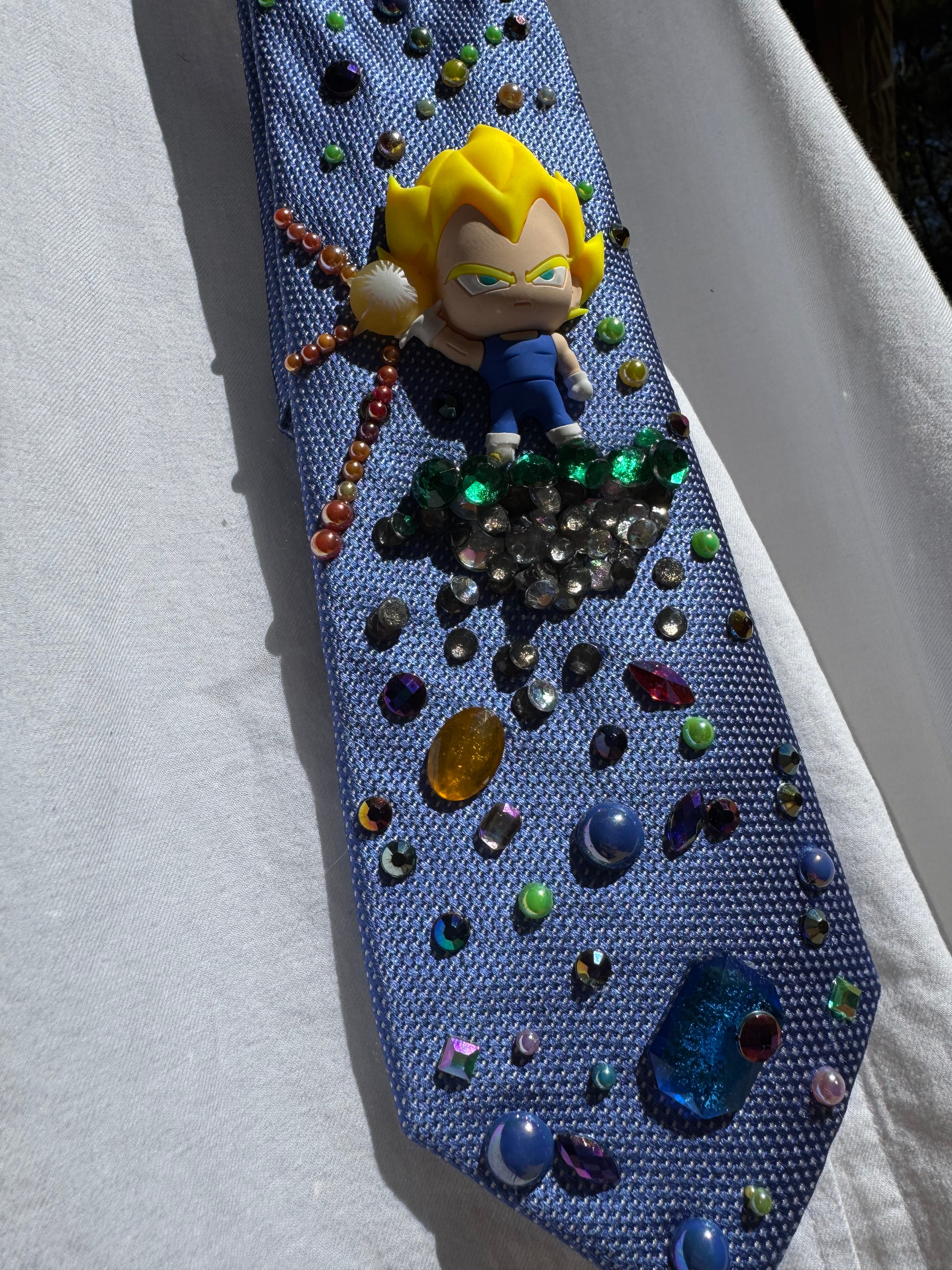 Blue Angry Vegeta Holding Beam Dragon Ball Z Tie