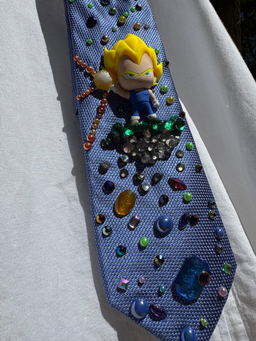 Blue Angry Vegeta Holding Beam Dragon Ball Z Tie