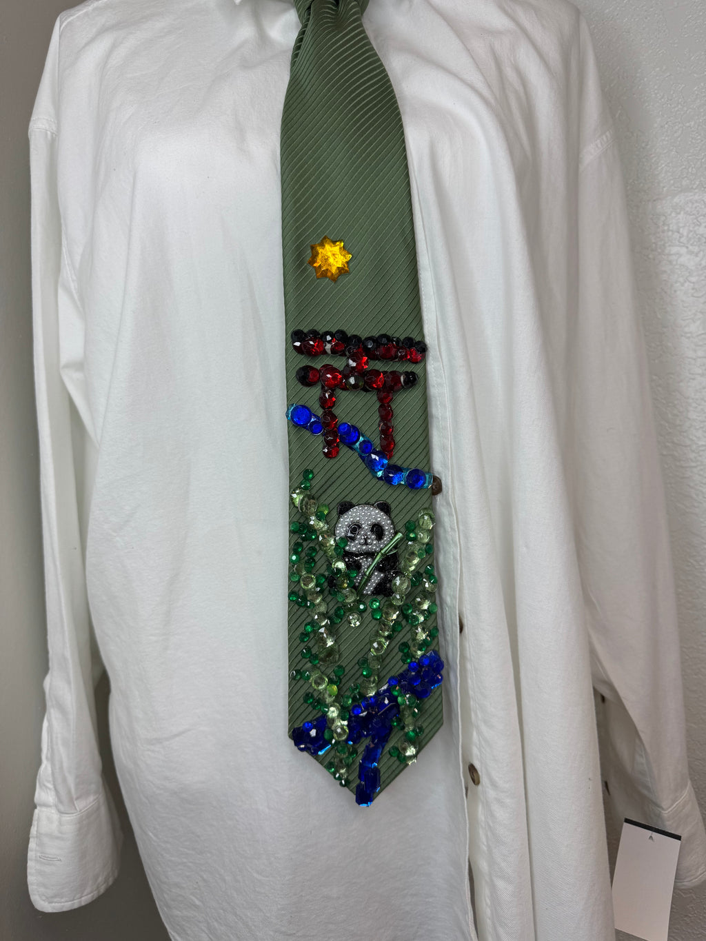 Green Panda In Bamboo Garden Chinatown Nature Tie