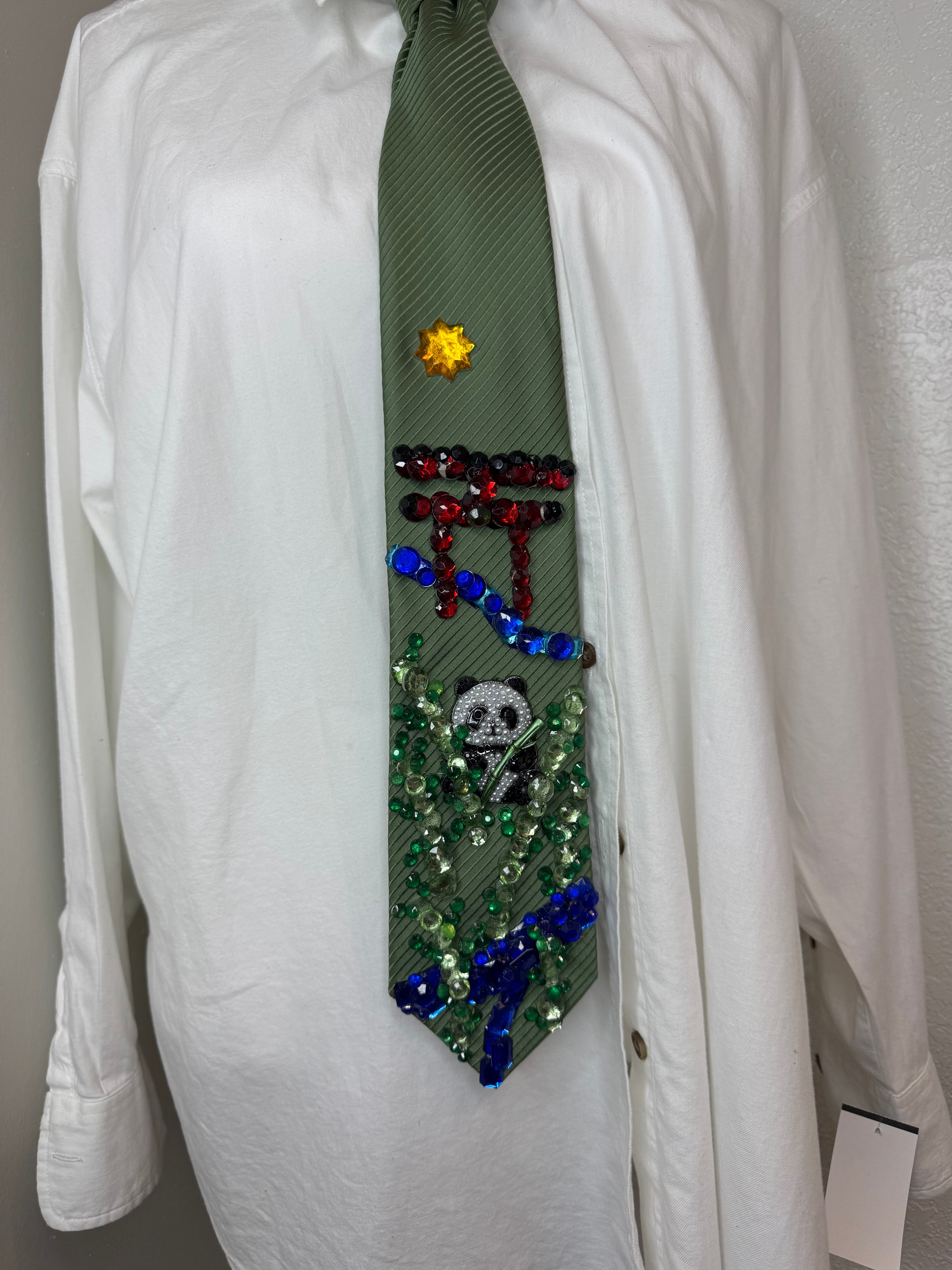 Green Panda In Bamboo Garden Chinatown Nature Tie