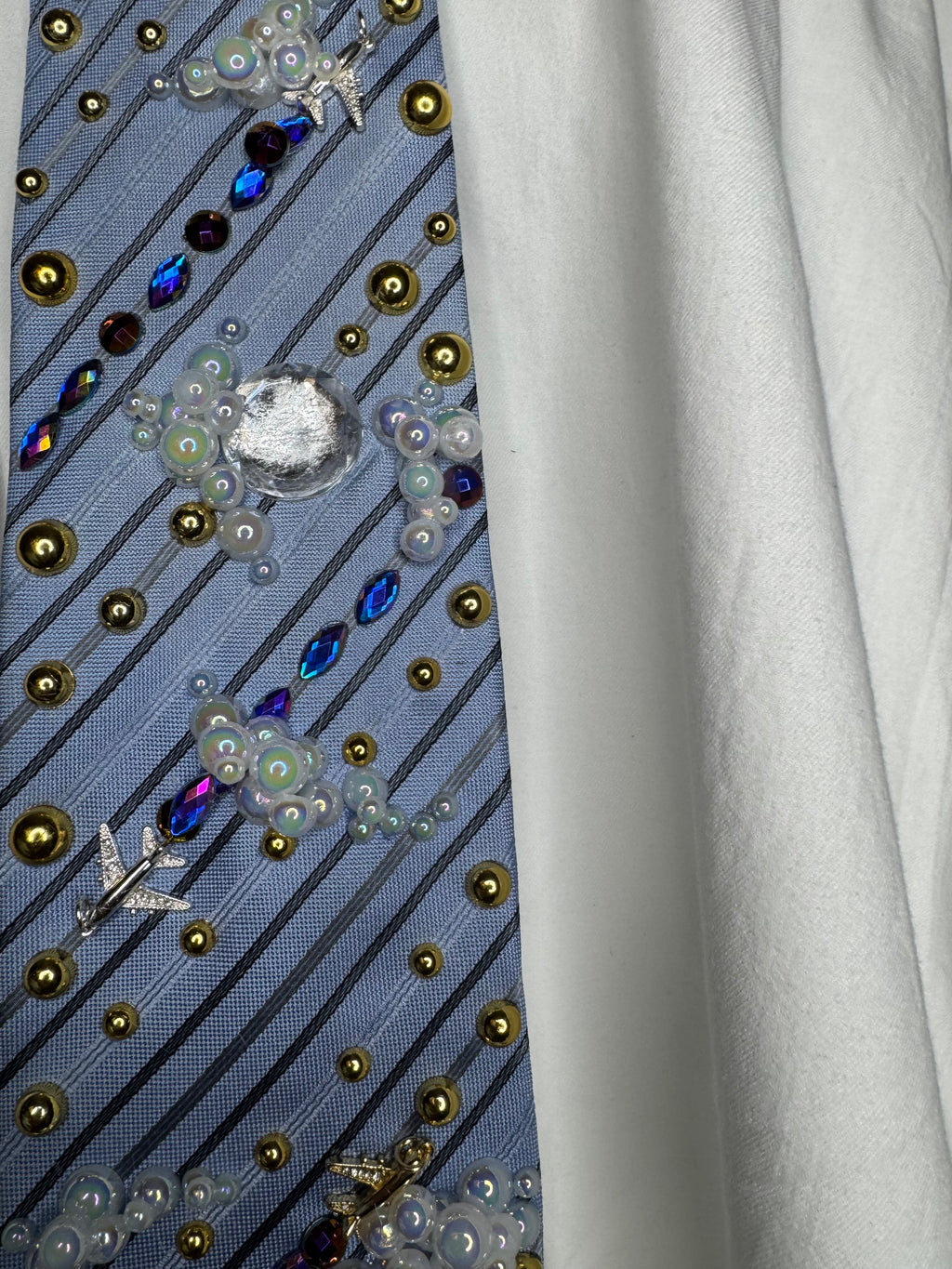 Light Blue Striped Clouds and Airplanes Leaving Jewel Trail Royalty Pilot Tie