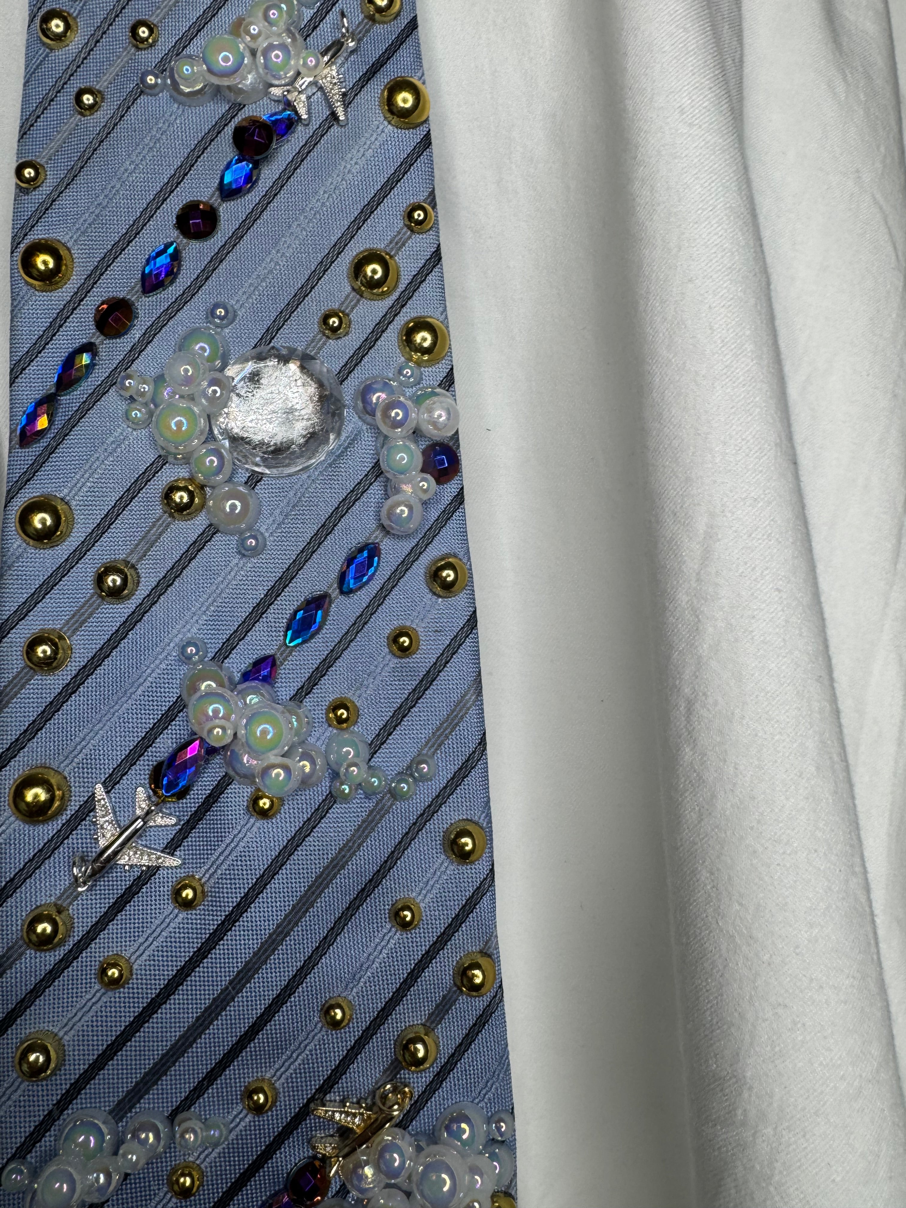 Light Blue Striped Clouds and Airplanes Leaving Jewel Trail Royalty Pilot Tie