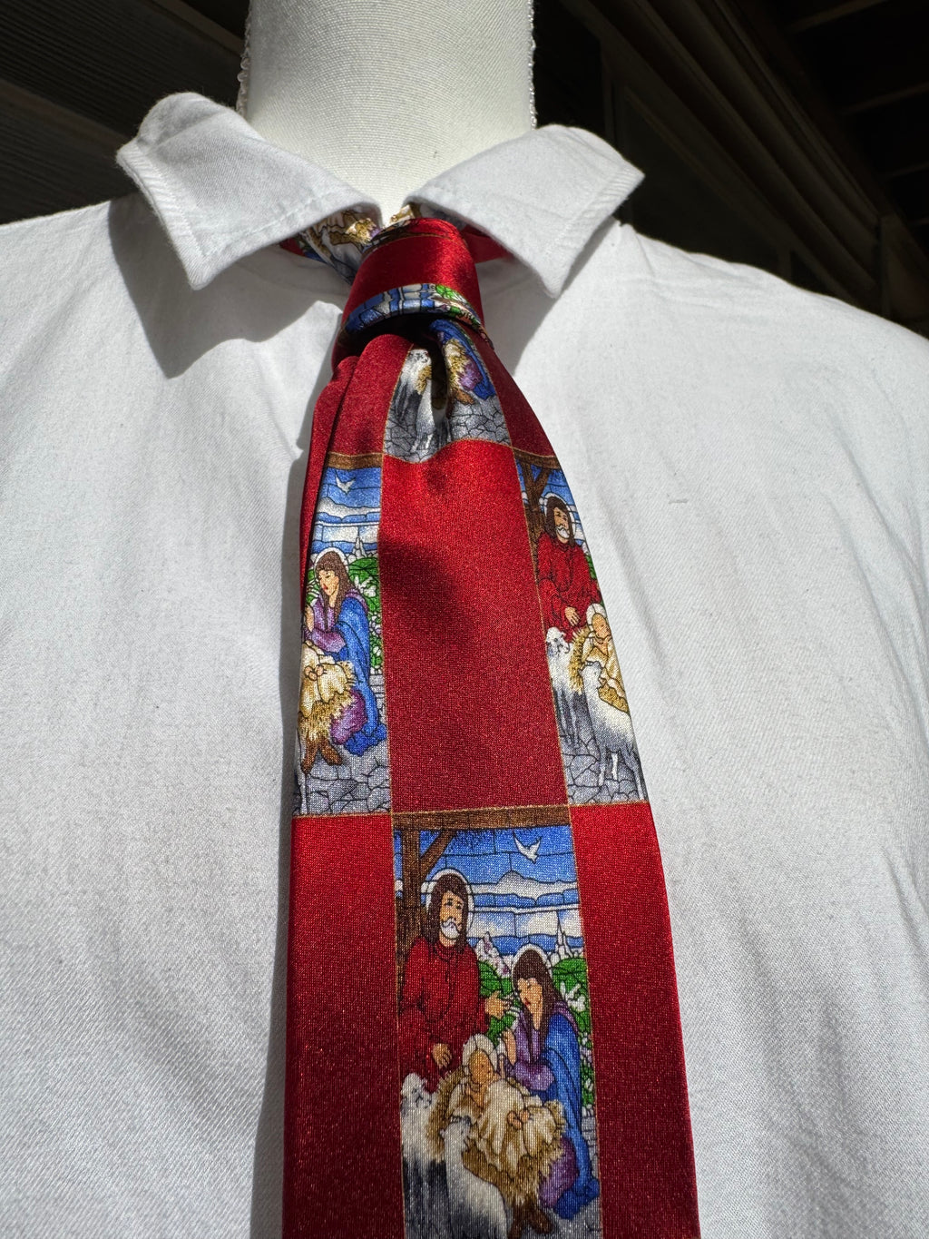 Red Checkered Nativity Scene Royalty Church Tie