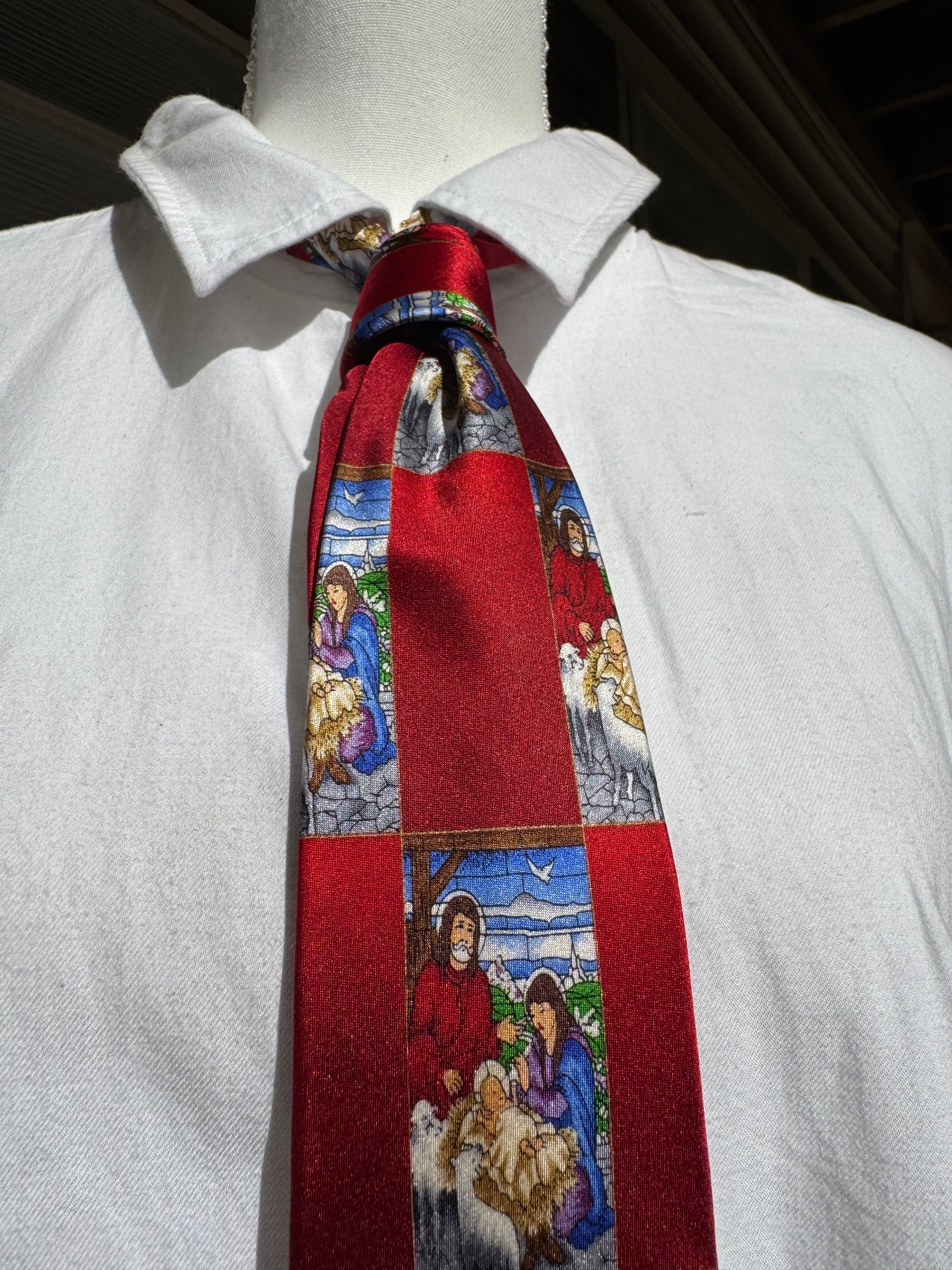 Red Checkered Nativity Scene Royalty Church Tie