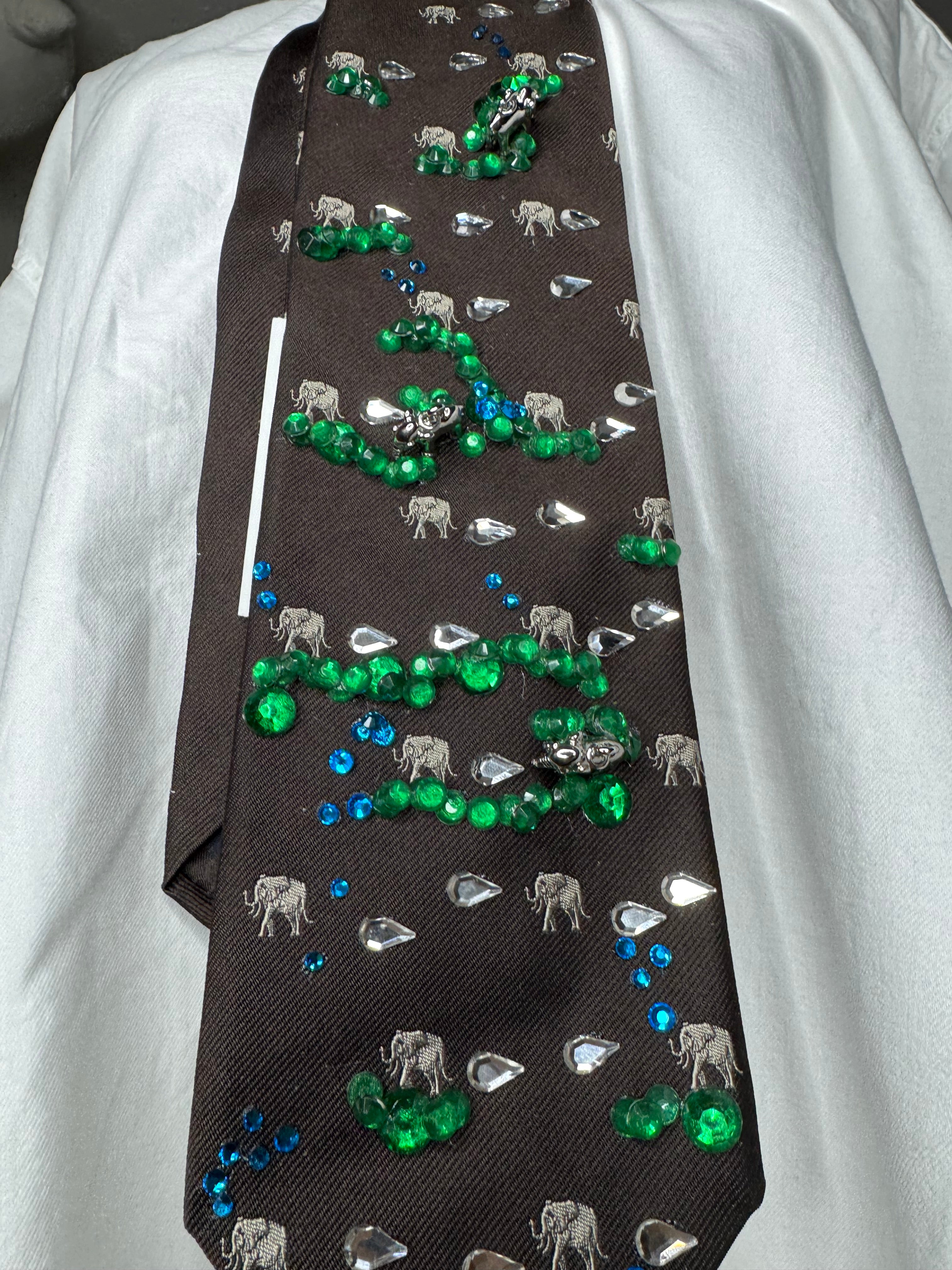 Brown Family of Elephants Walking Through Nature Royalty Tie