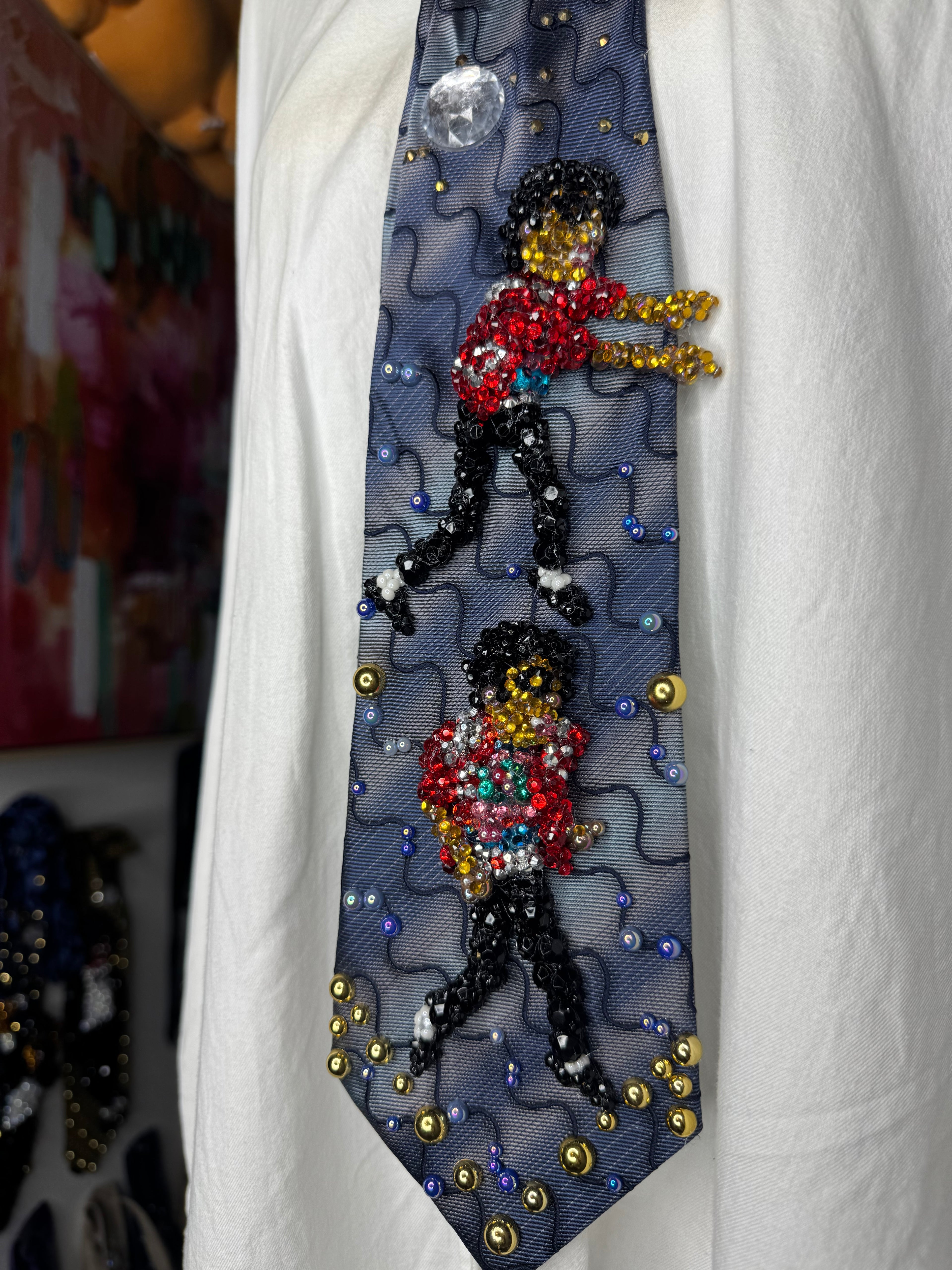 Navy Blue Wavy Striped Michael Jackson Double Dance Scene for Beat It Music Video Tie