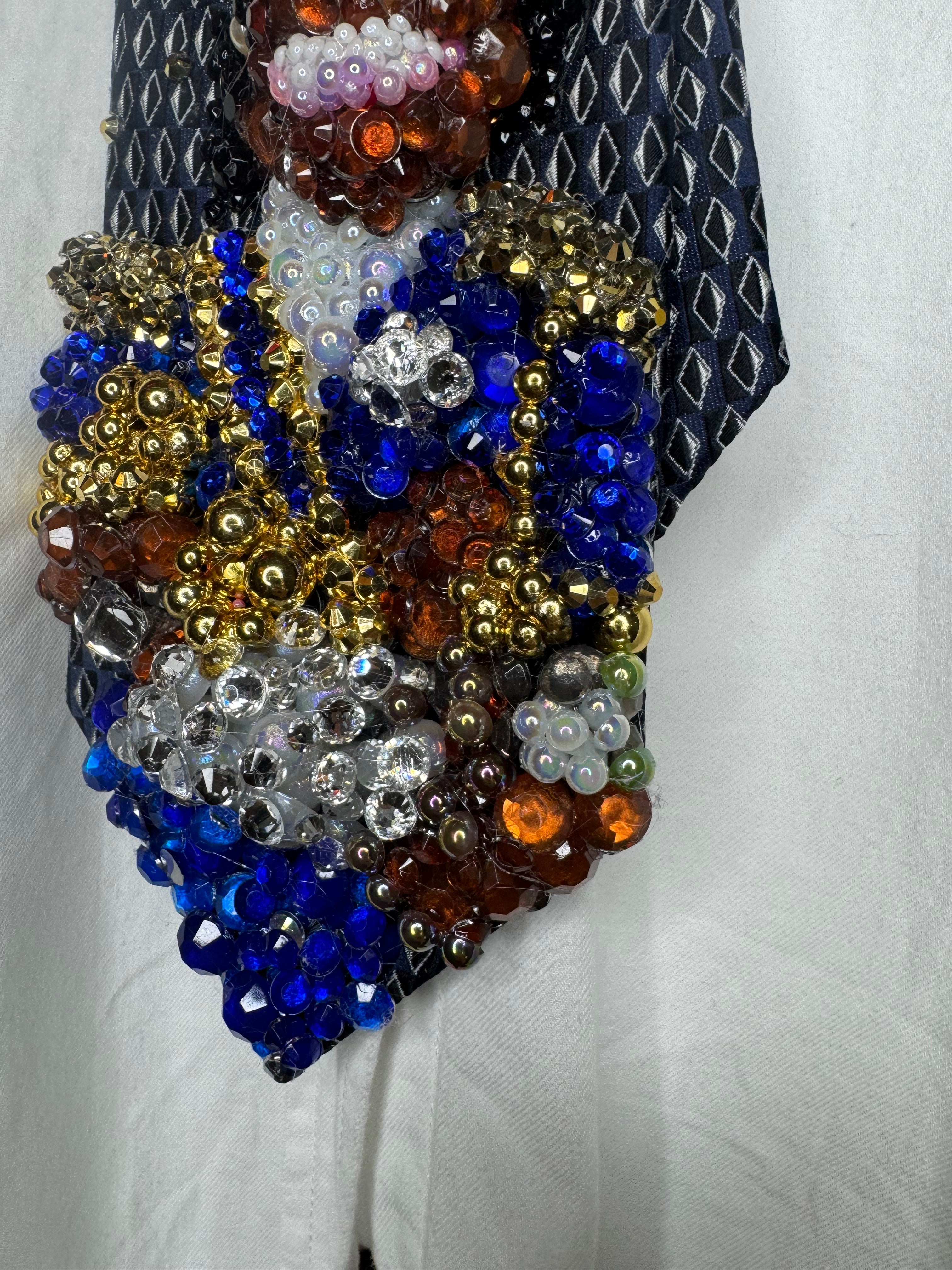 Navy Blue Michael Jackson Holding His Grammy Trophies Smiling 1984 Thriller Era Tie