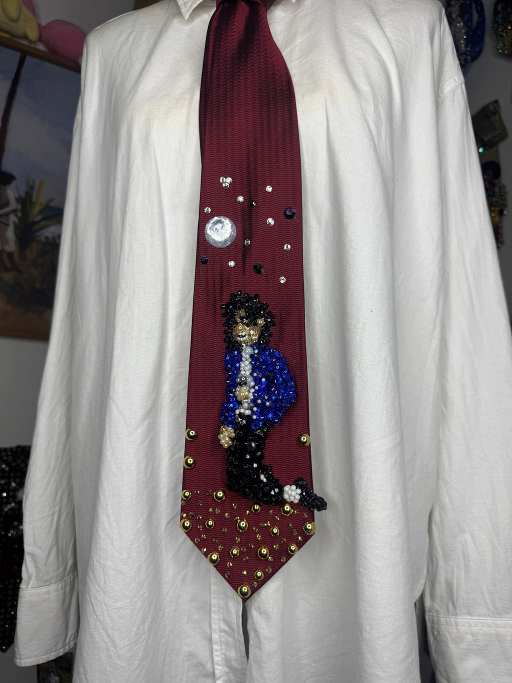 Red Michael Jackson On Knees Singing After Spinning to Man in the Mirror Grammy Awards 1988 Tie