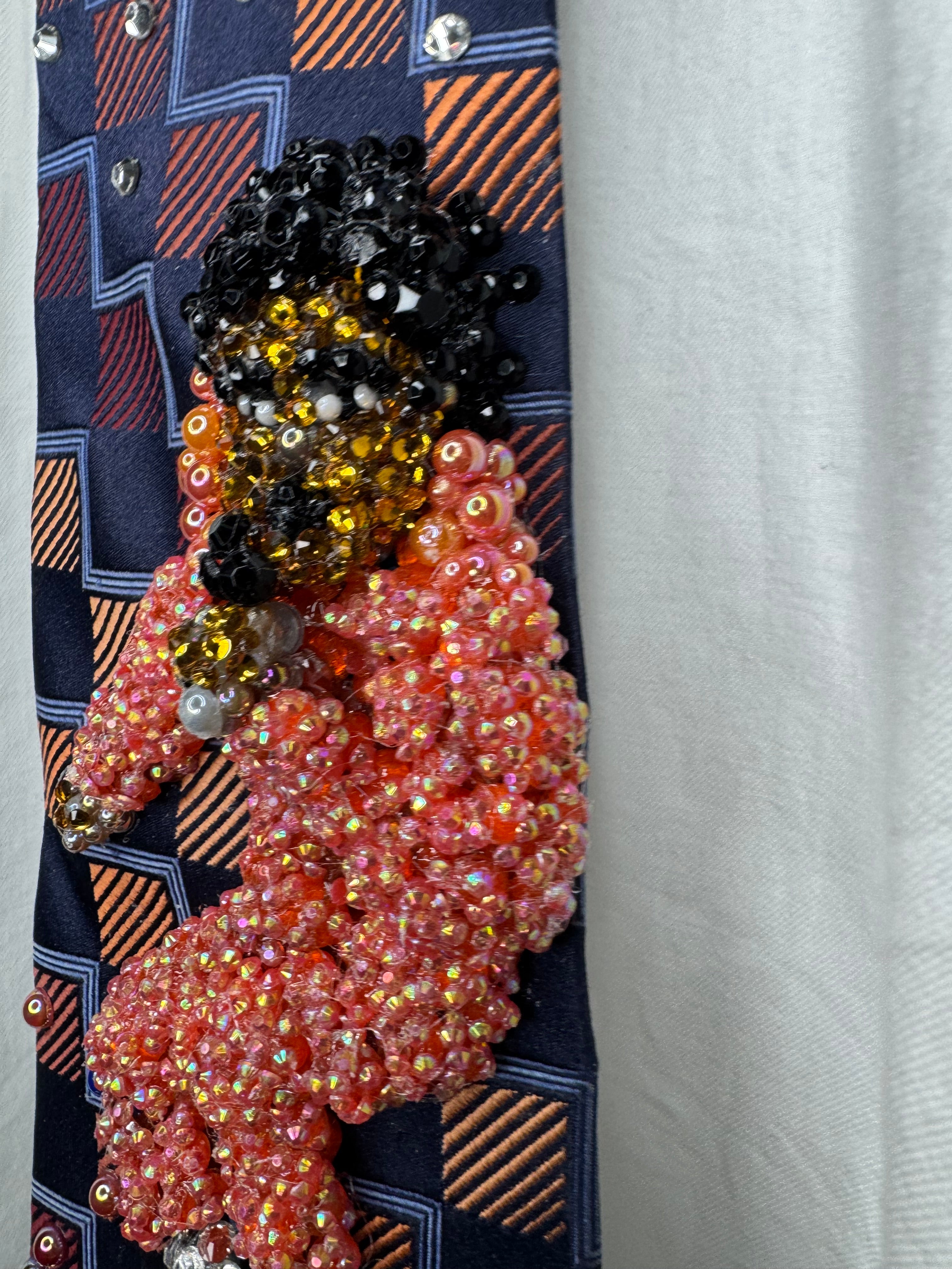 Navy Blue and Orange Michael Jackson in the Air in Peach Space Jumpsuit Singing Workin Day n Night on Victory Tour 1984 Tie