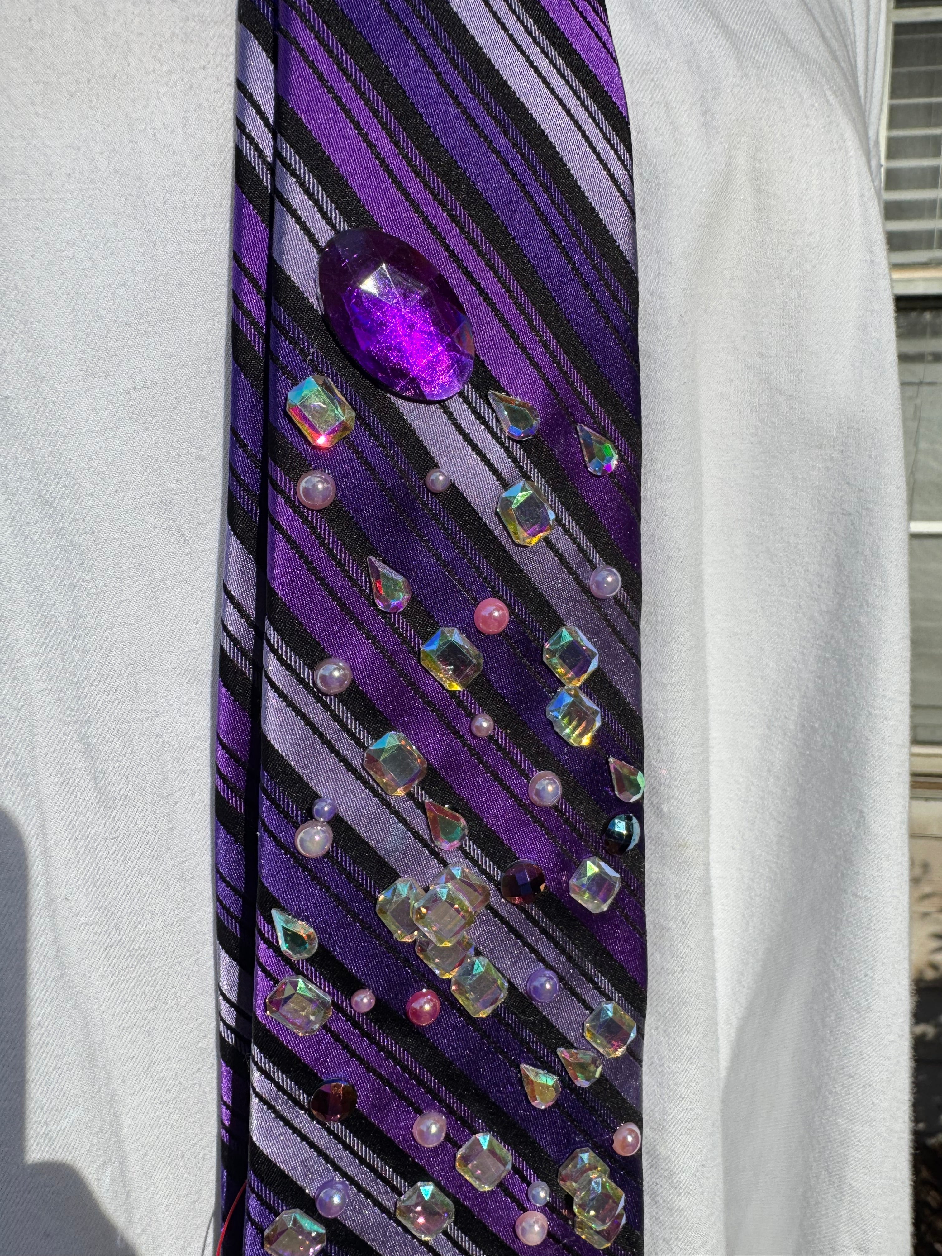 Purple Striped Cat on Moon in Baguette Space Royalty Tie