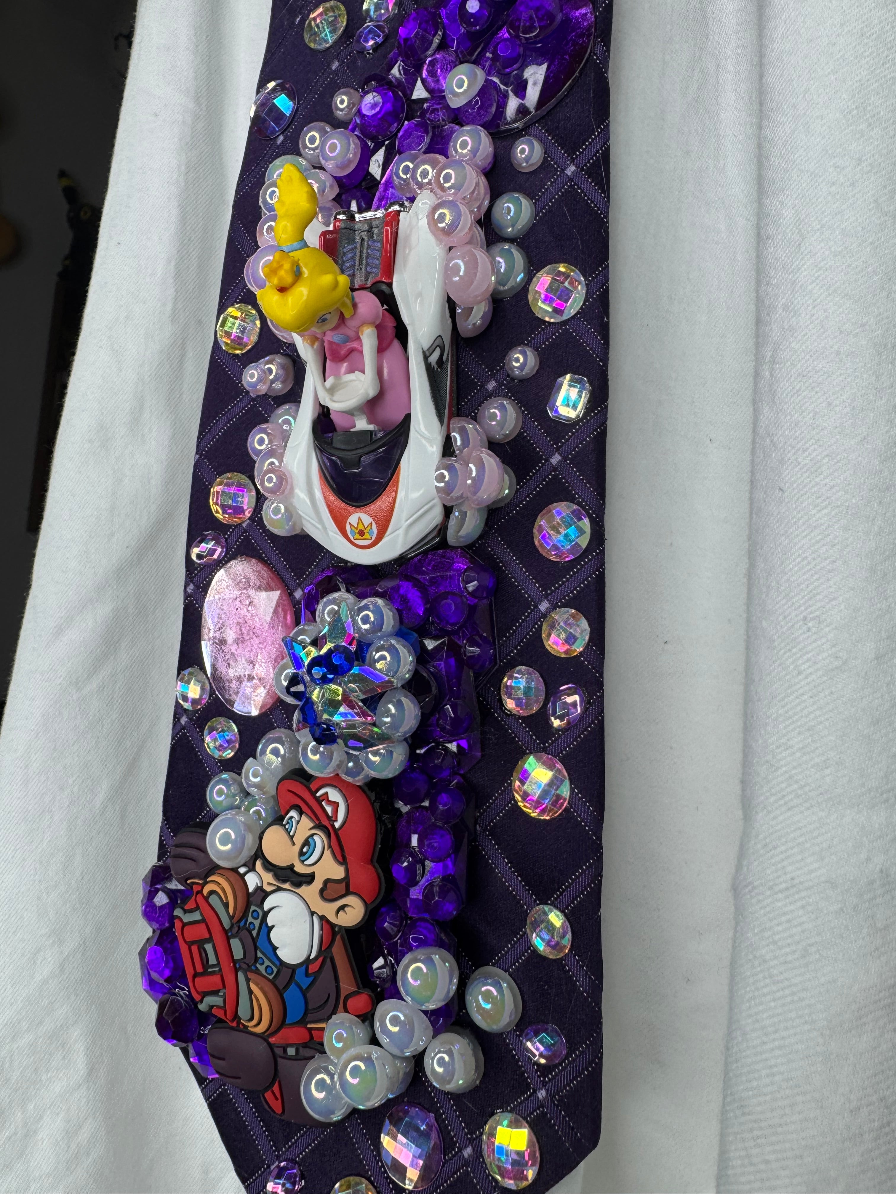 Purple Princess Peach Throwing Blue Shell on Indigo Road 200cc Mario Kart Tie