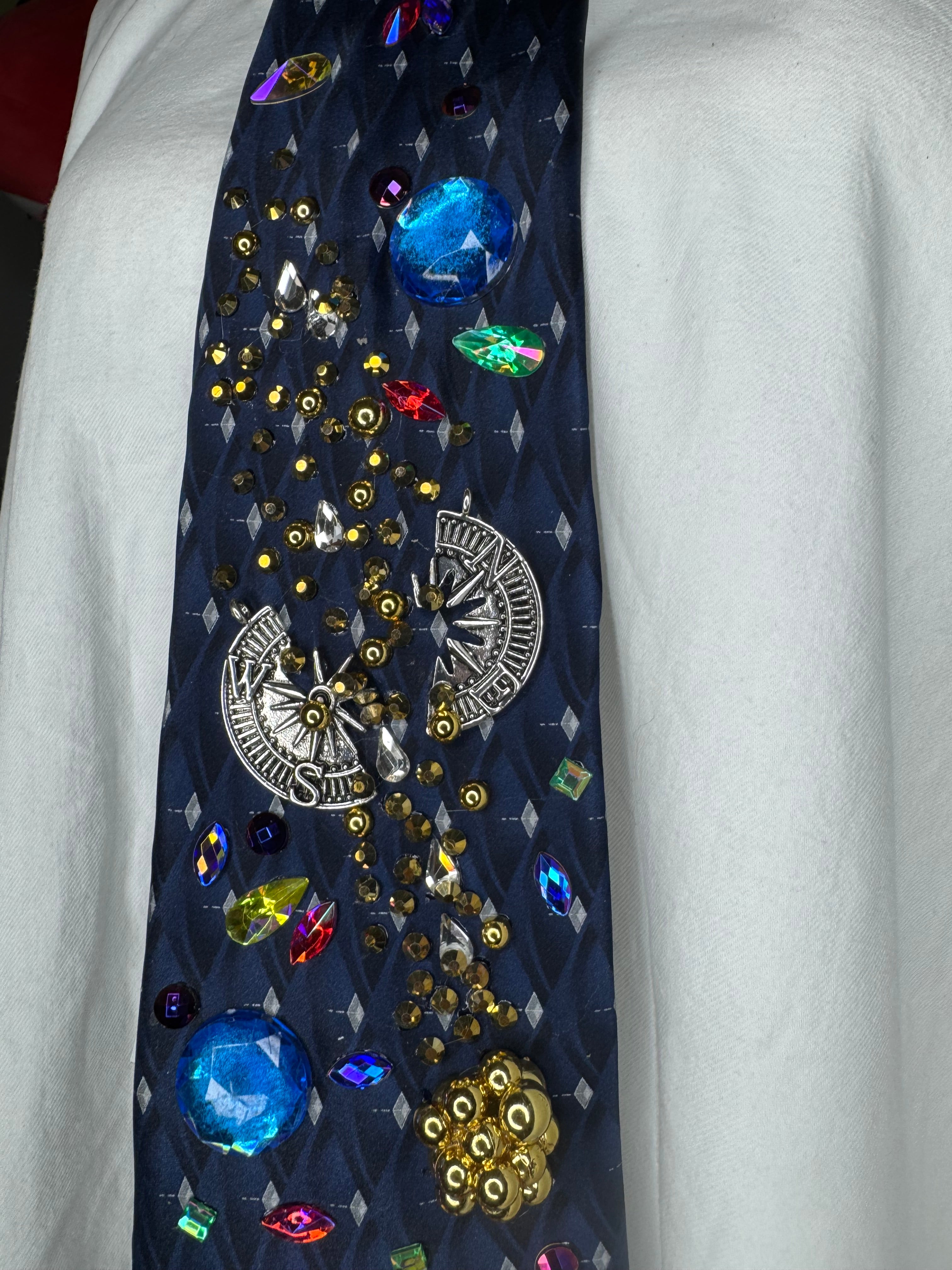 Navy Blue Golden Asteroid Breaking Compass Space Royalty Tie