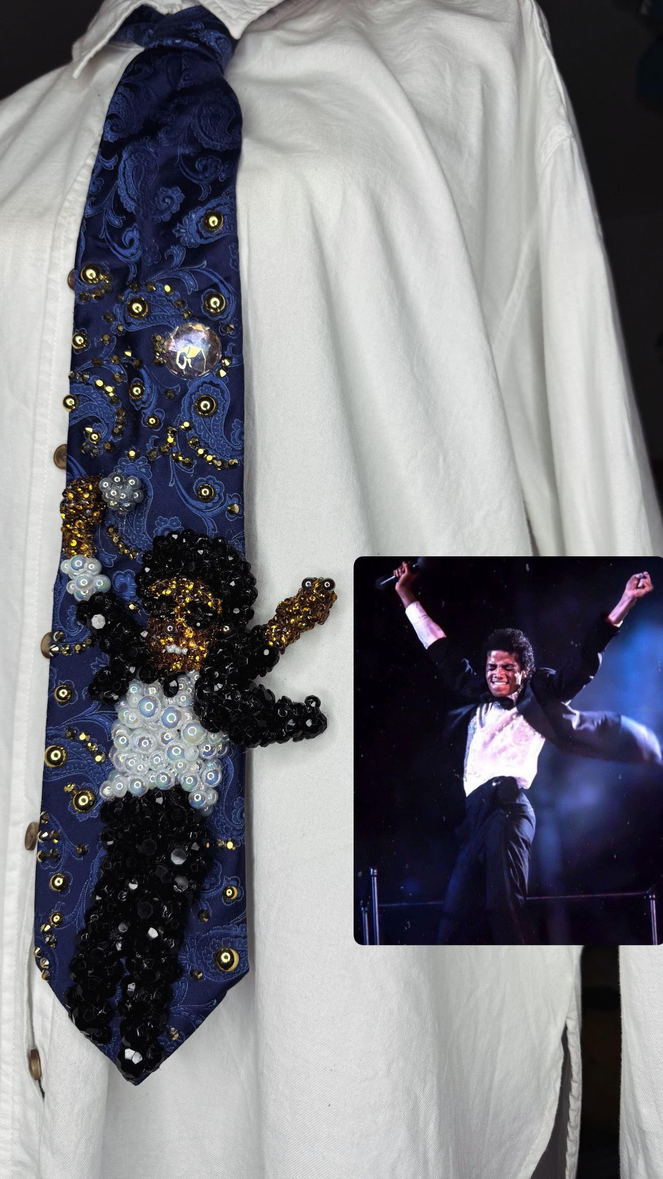 Navy Blue Paisley Michael Jackson Over Air Vent Feeling it DSTYGE Destiny Tour 1979 Tie