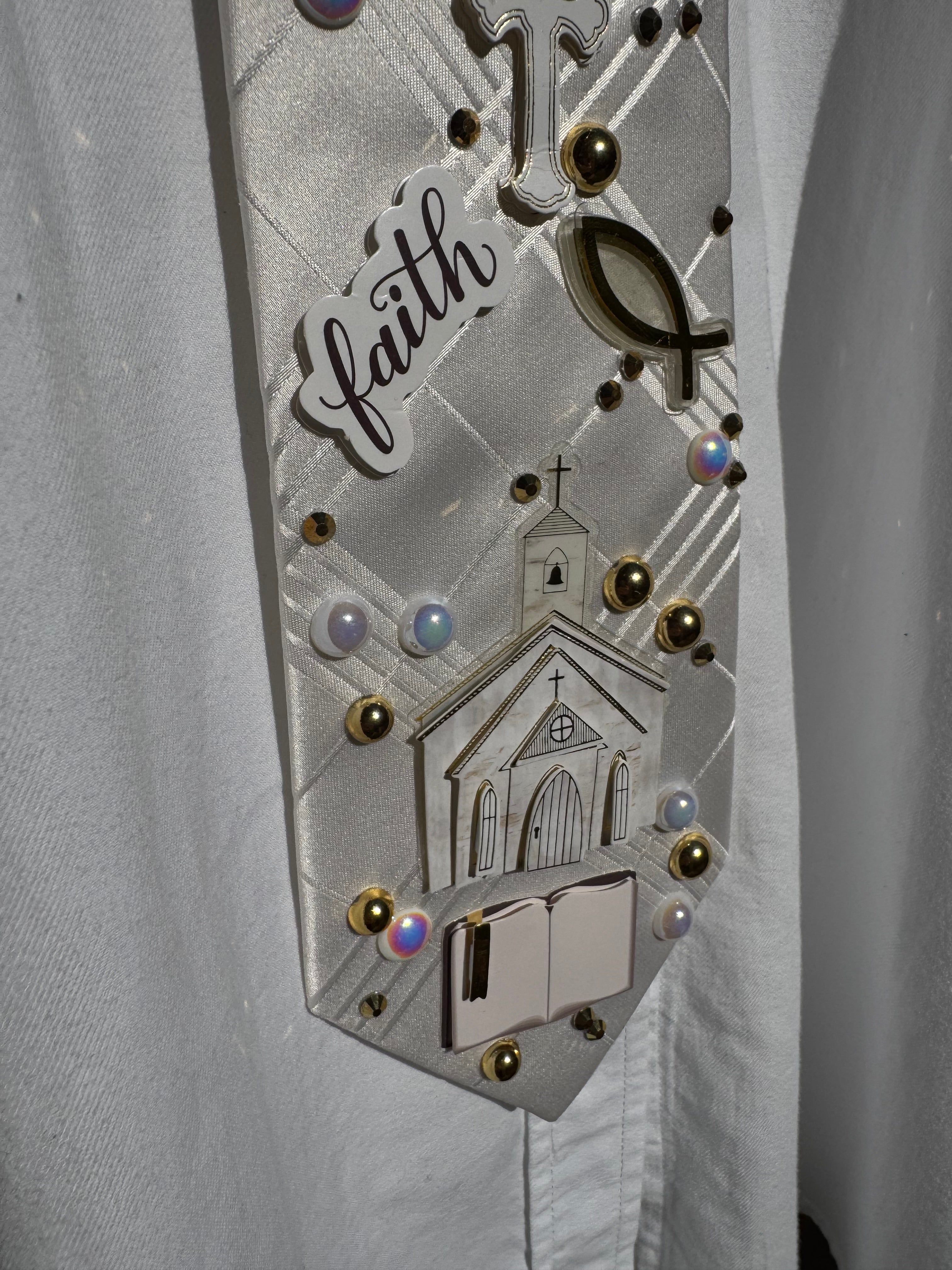 White Plaid Faith and Hope Church Royalty Tie